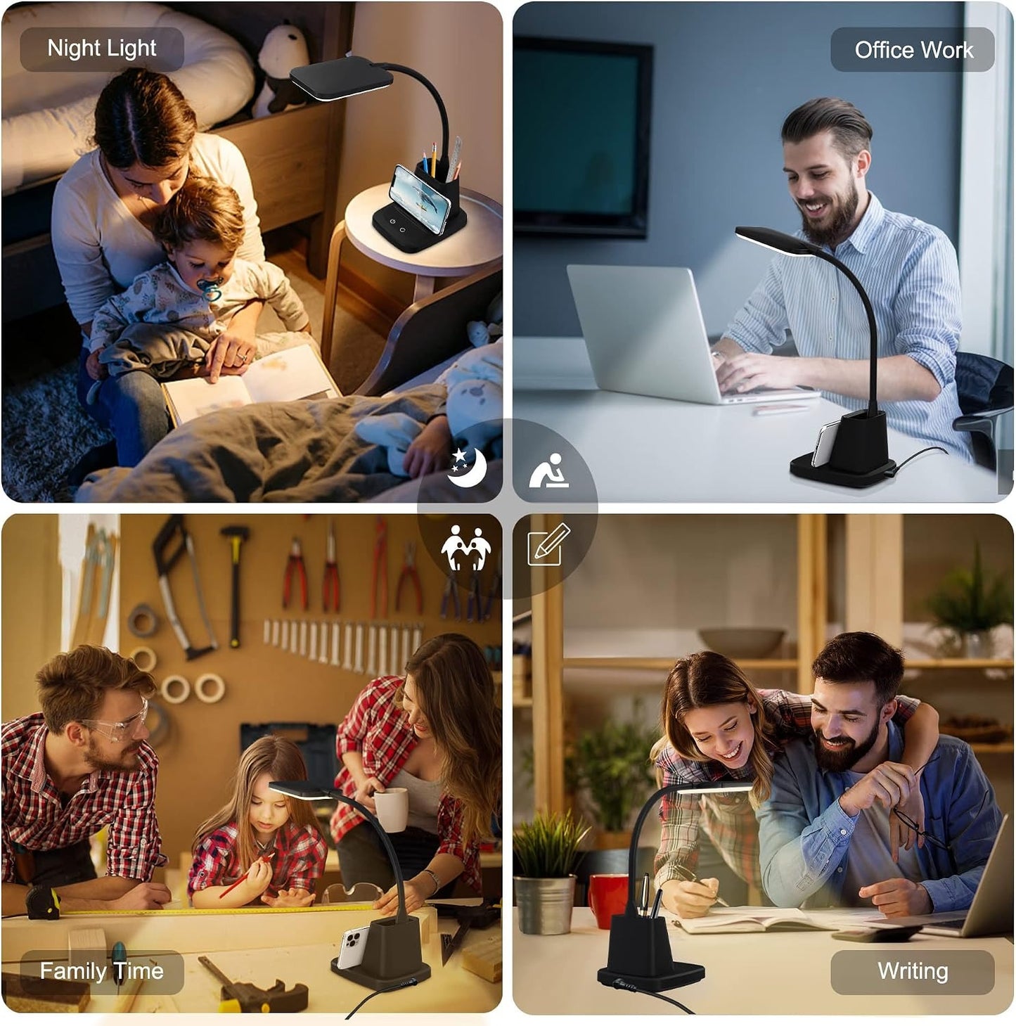 LED Desk Lamp with 10W Wireless Charging & Pen Holder – CRI 95, 800LM, 3 Modes, 360° Arm