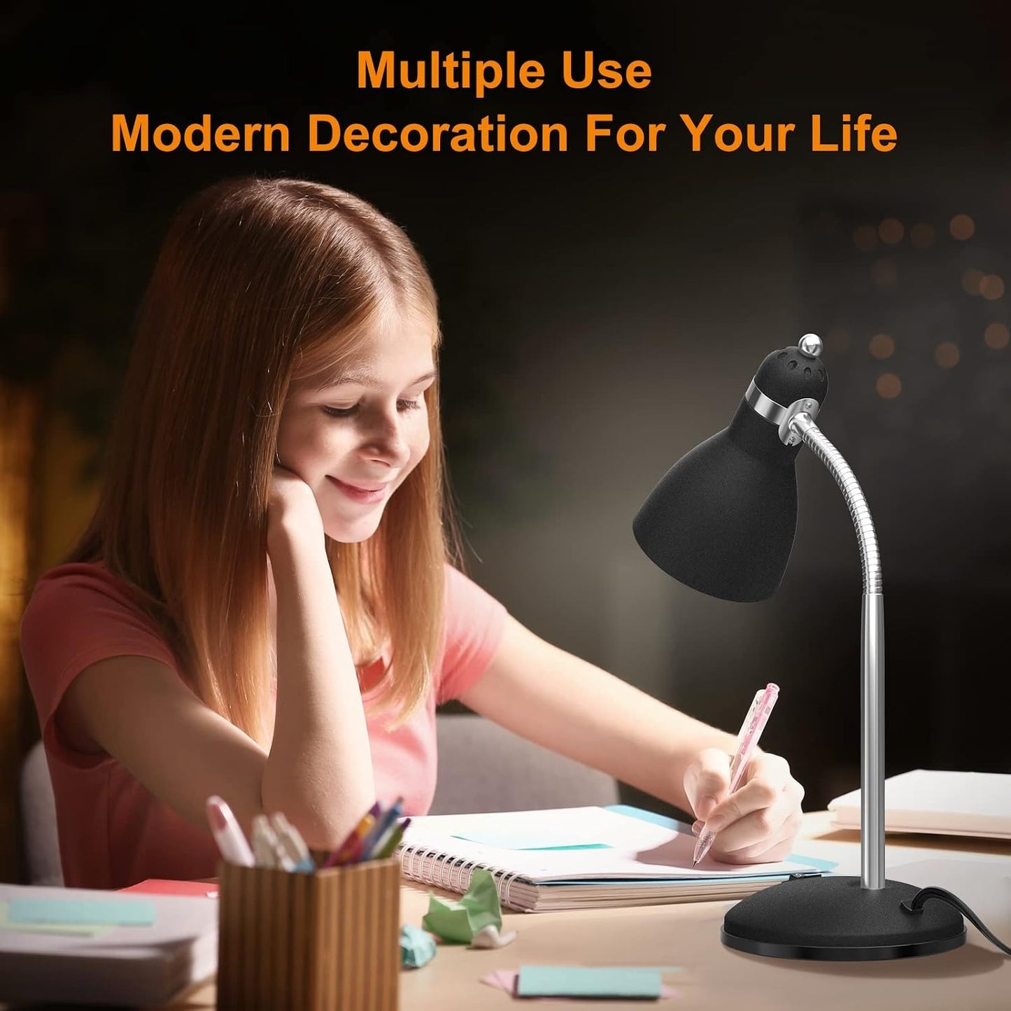 LEPOWER Metal Desk Lamp – Adjustable Gooseneck, E26 Base, Eye-Care Reading Light for Bedroom & Office