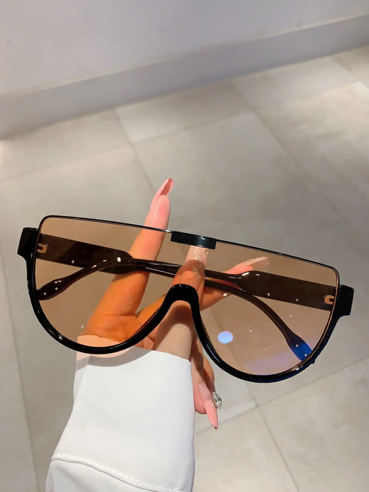 Trendy Semicircle Sunglasses for Women | One-Piece PC Frame, UV Protection | Brown, Grey, Black, Blue
