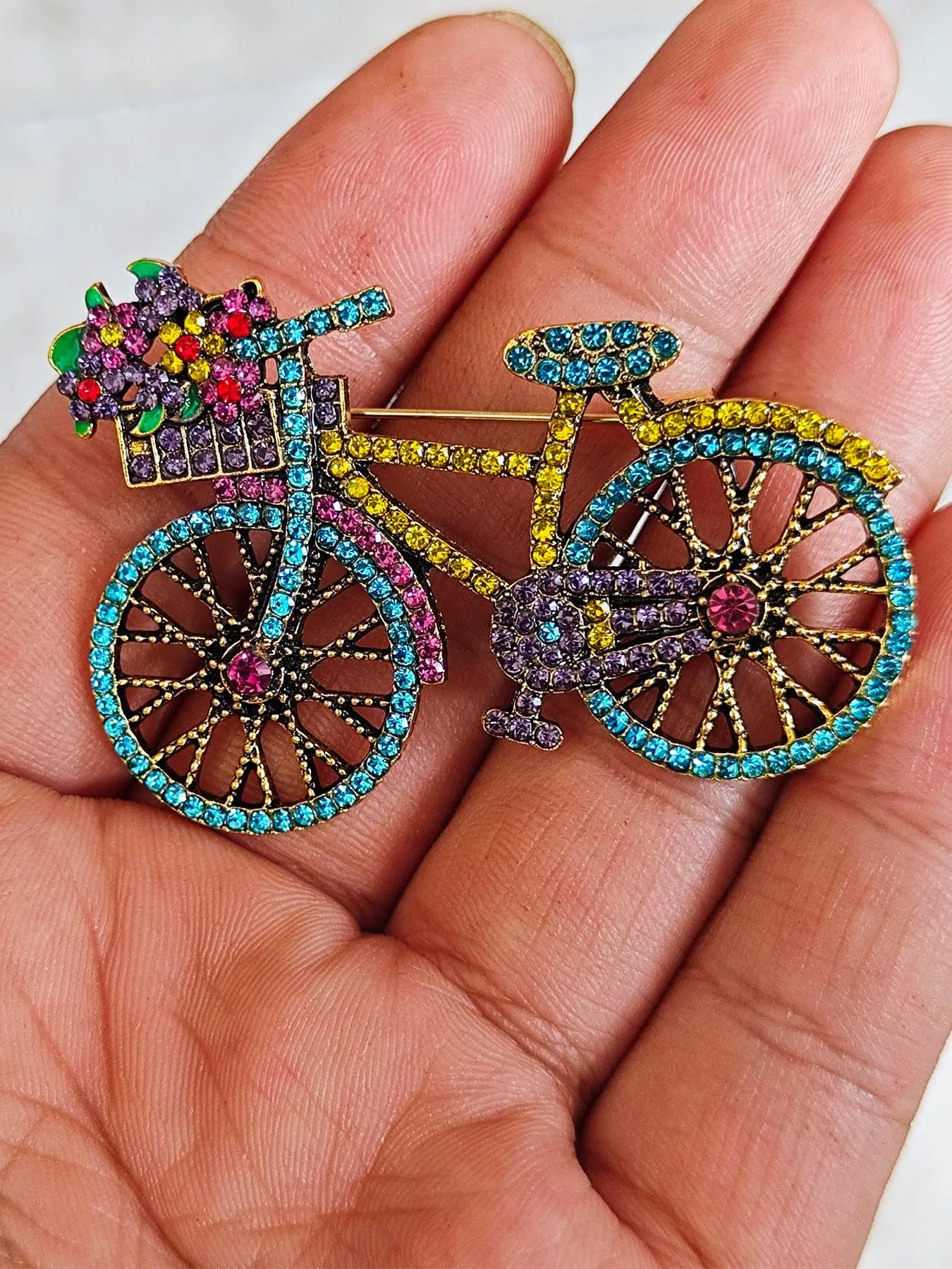 Vintage Rhinestone Brooch Pin Set | Bicycle, Floral & Cartoon Designs | Alloy, Gender Neutral | Gift | 4 / 8 / 12 pcs