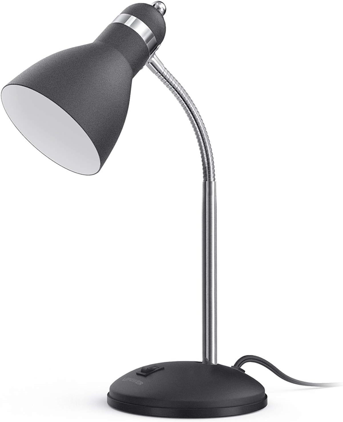 LEPOWER Metal Desk Lamp – Adjustable Gooseneck, E26 Base, Eye-Care Reading Light for Bedroom & Office