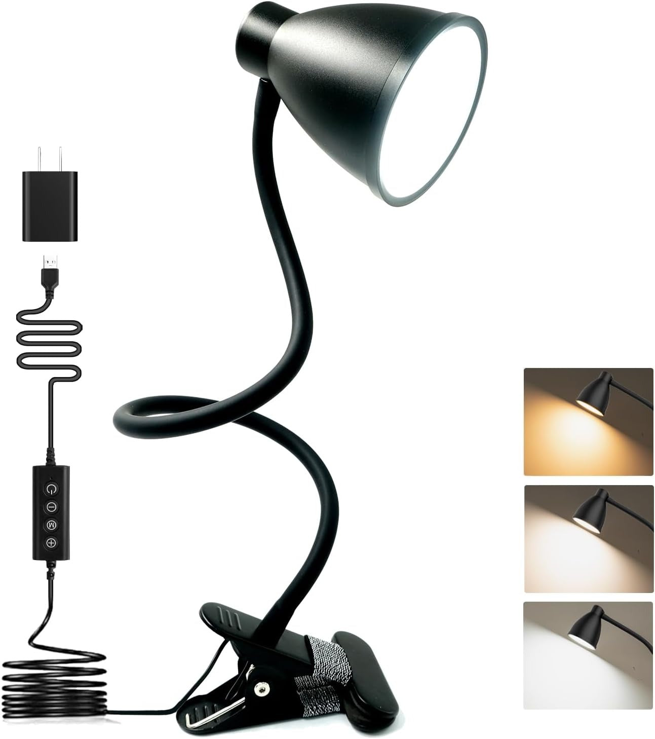 BOHON Clip-On Desk Lamp – 5 Color Modes, 10 Brightness Levels, Auto Timer, 360° Flexible Neck