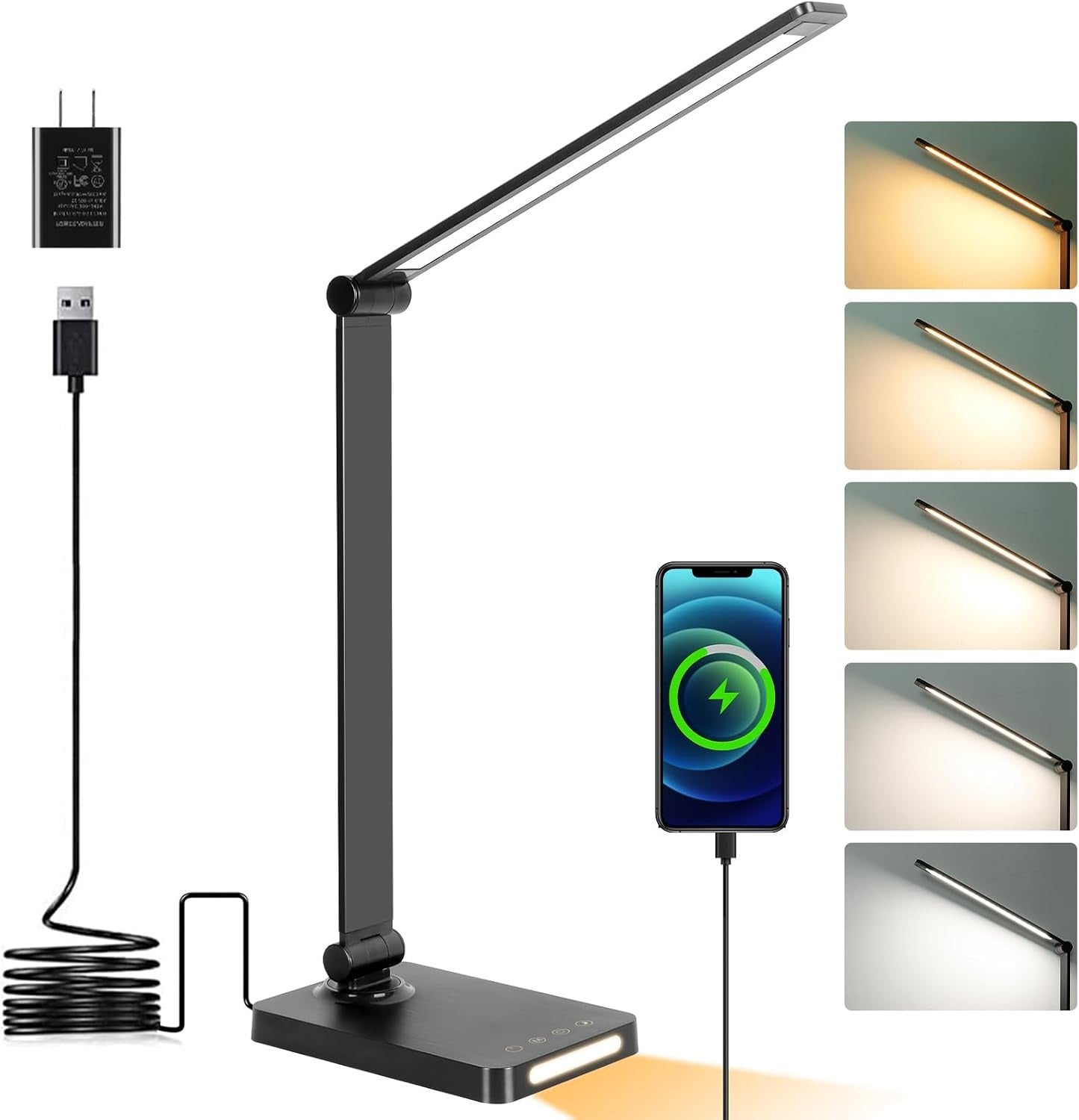 LED Desk Lamp with USB Ports – 5 Modes, 3 Brightness Levels, Touch Control, Night Light