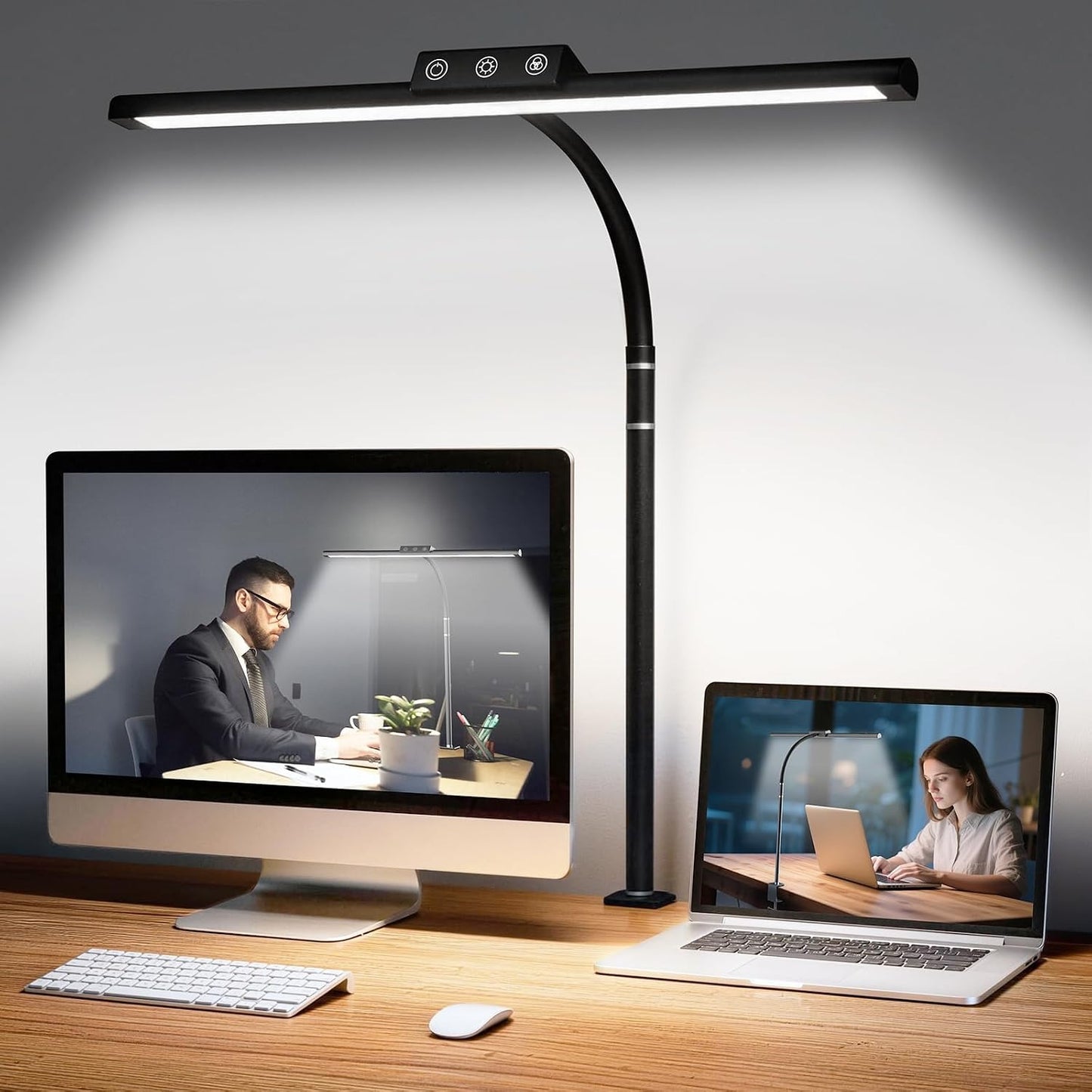 LED Gooseneck Desk Lamp with Clamp – 5 Color Modes, Stepless Dimming, Touch Control, Eye-Care