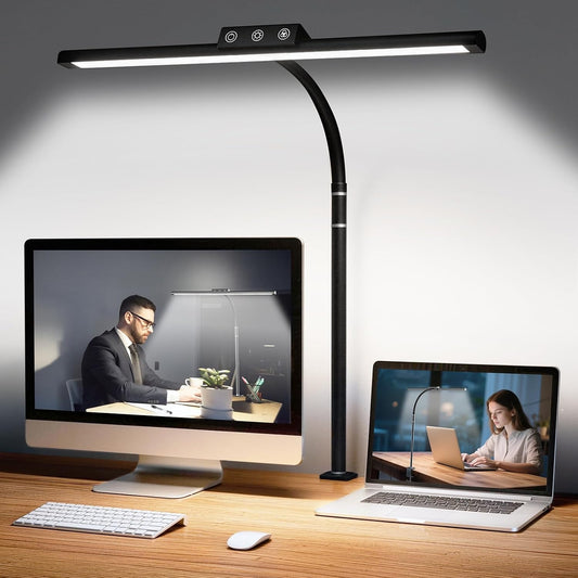 LED Gooseneck Desk Lamp with Clamp – 5 Color Modes, Stepless Dimming, Touch Control, Eye-Care