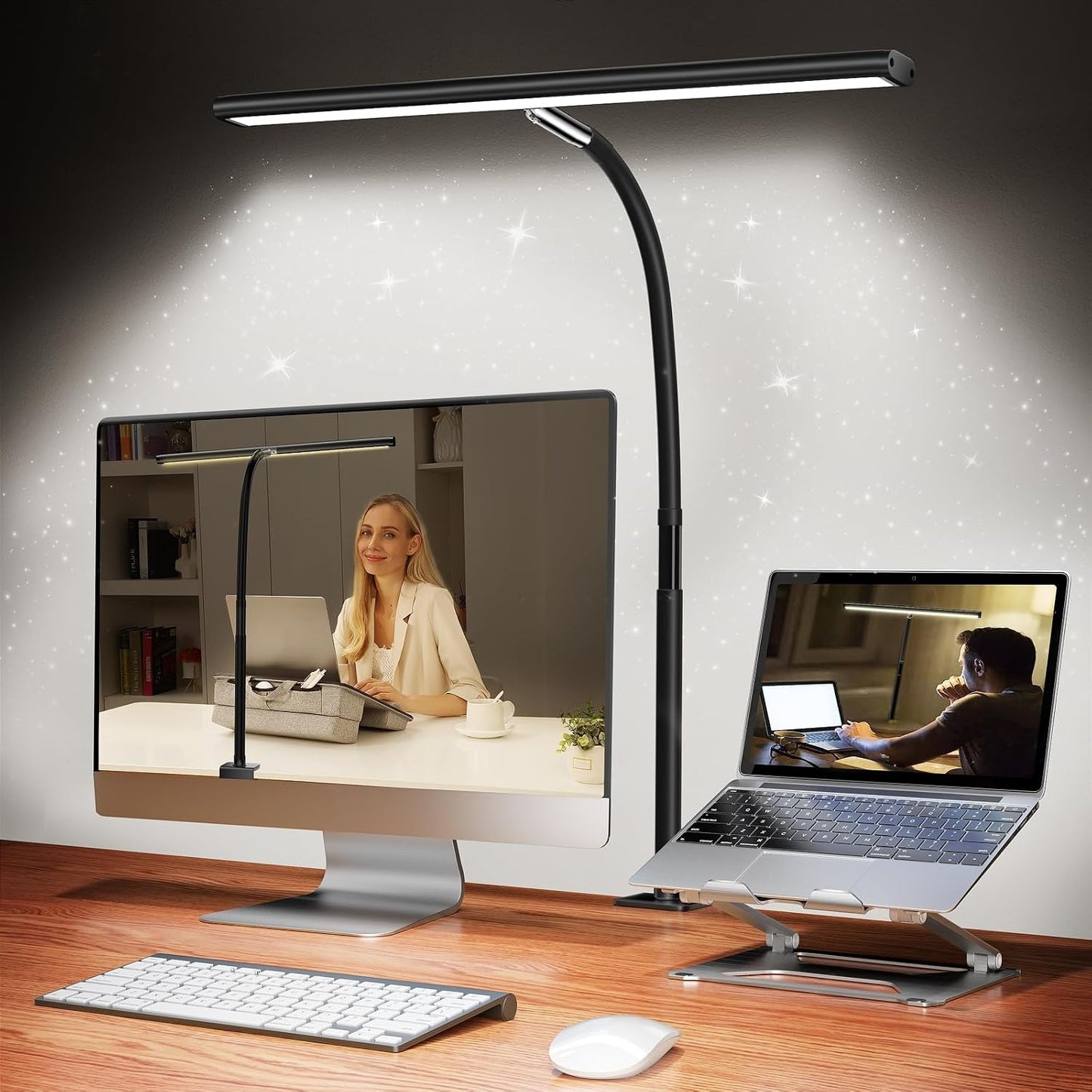 LED Desk Lamp with Clamp – 17" Dimmable, 2700K-6500K, 360° Gooseneck, Flicker-Free