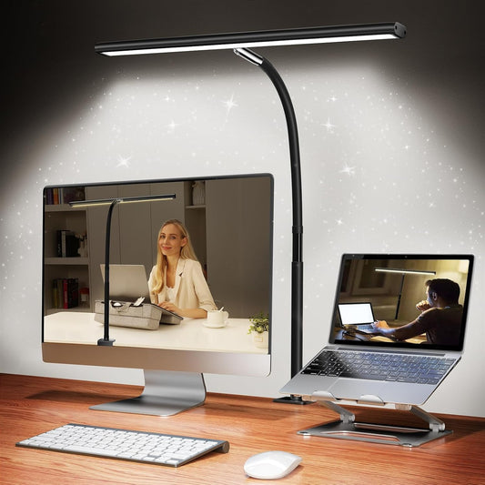 LED Desk Lamp with Clamp – 17" Dimmable, 2700K-6500K, 360° Gooseneck, Flicker-Free