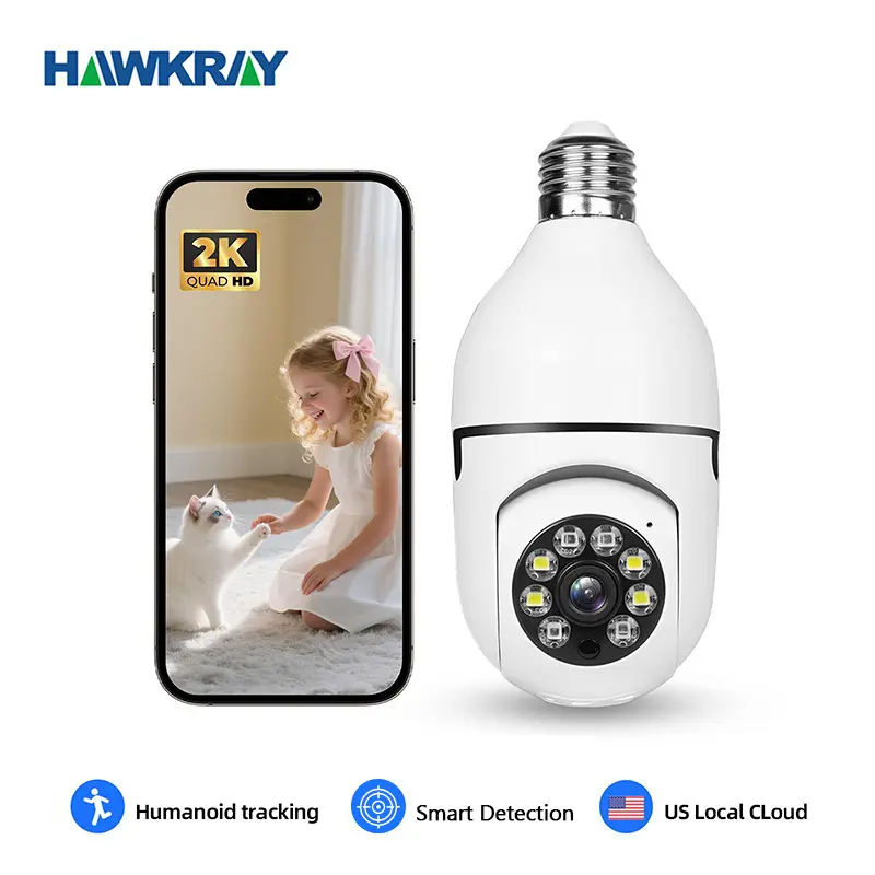 Hawkray 4MP Smart Light Bulb Security Camera | Dual Lens, Night Vision, 5G/2.4G WiFi, 2-Way Audio, Motion Detection