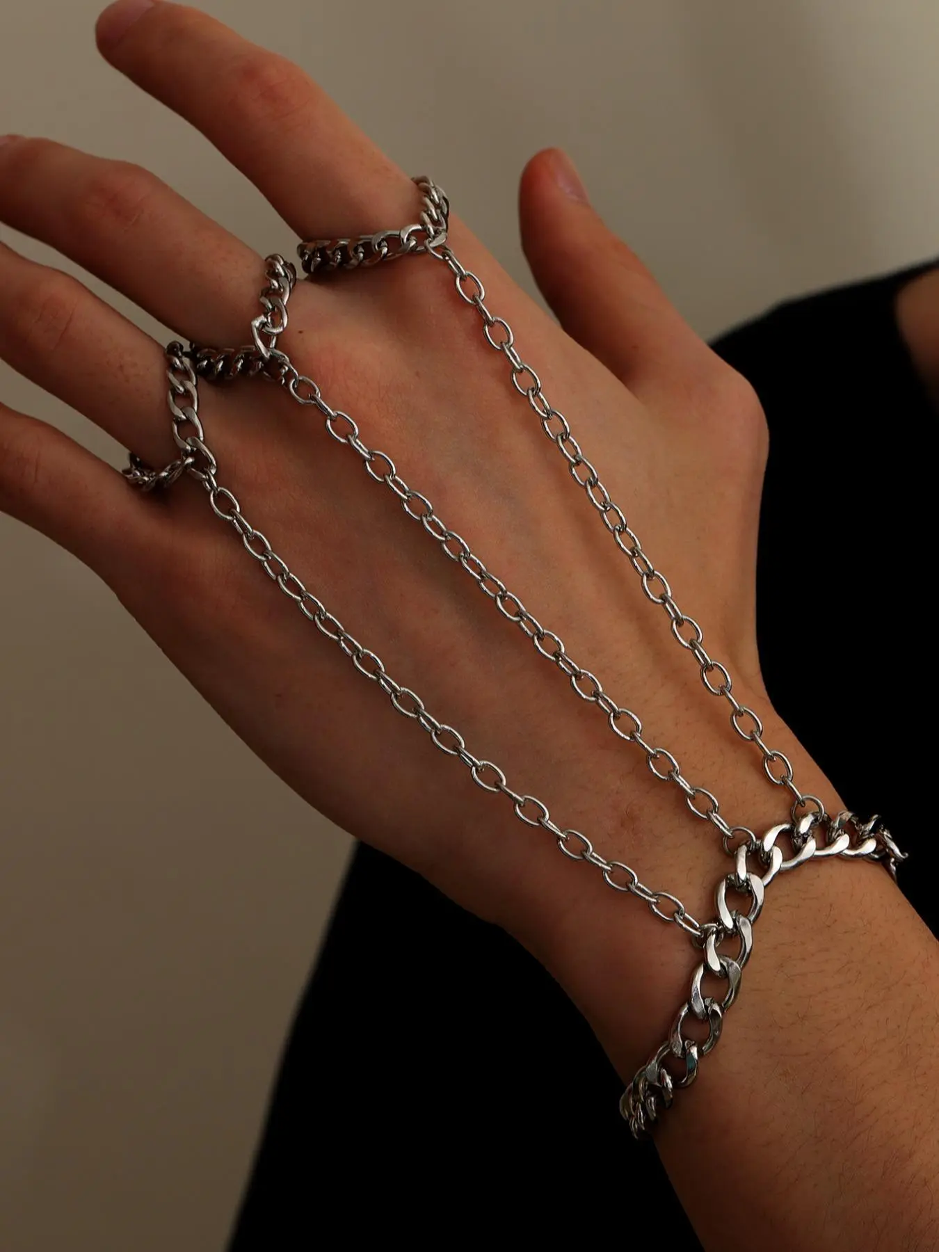 Punk Cuban Chain Mittens Bracelet | Stainless Steel Hip-Hop Hand Jewelry | Streetwear Goth Y2K | 4 / 8 / 12 pcs