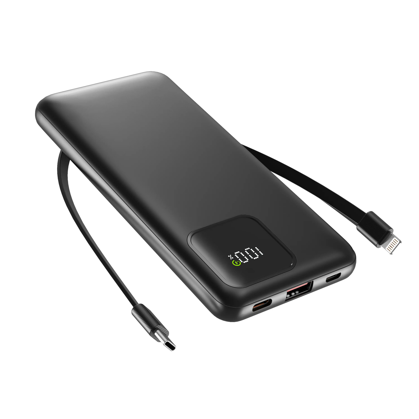 10000mAh Slim Portable Charger | Built-in Lightning & USB-C Cables, 22.5W Fast Charge, 4 Outputs | iPhone & Android