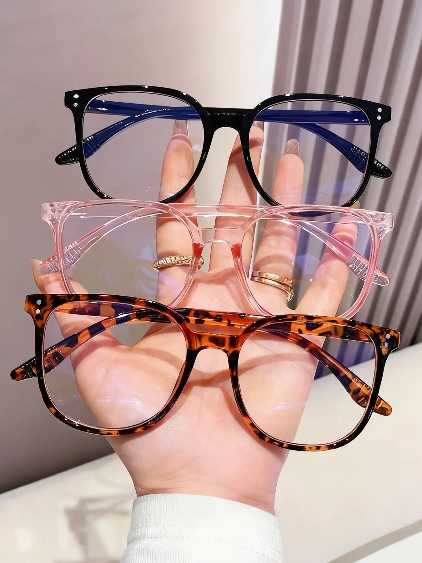 Anti-Blue Light Glasses | Large Frame Fashion Eyeglasses for Women & Men | Work, Study & Daily Wear | Set 1 / Set 2