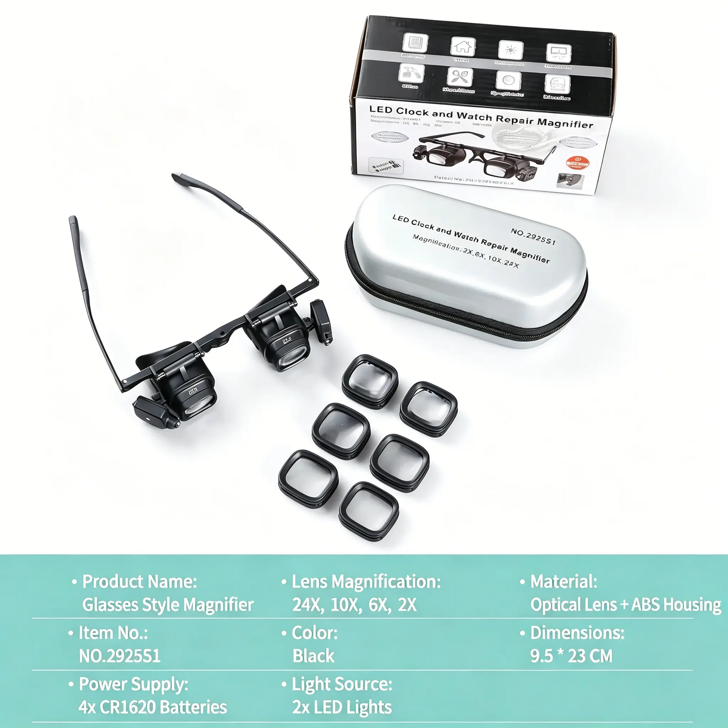 2x–24x LED Head Mount Magnifier | Hands-Free Magnifying Glass for Watch Repair, Electronics & Soldering