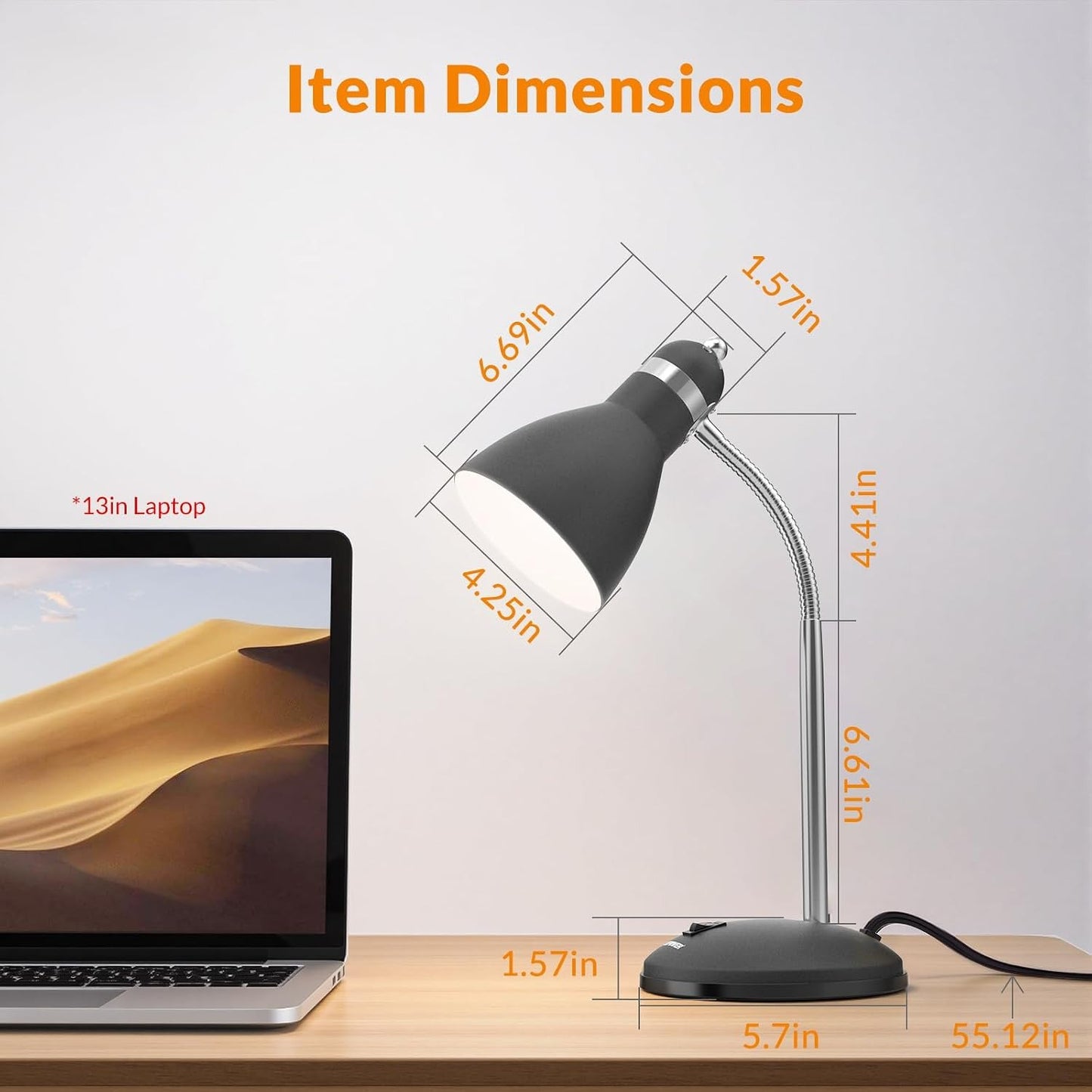 LEPOWER Metal Desk Lamp – Adjustable Gooseneck, E26 Base, Eye-Care Reading Light for Bedroom & Office