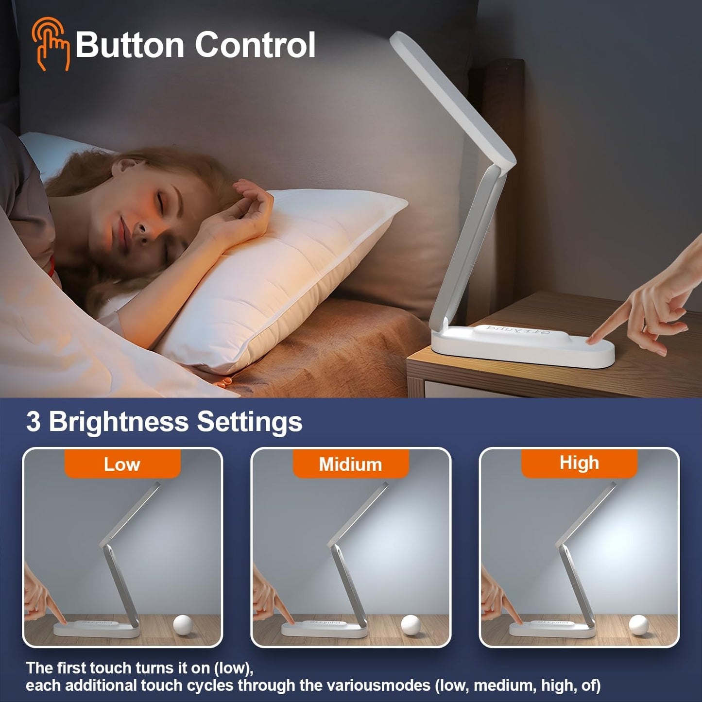 LED Desk Lamp – Rechargeable, Foldable & Portable, 3 Brightness Levels, Wireless Reading Light