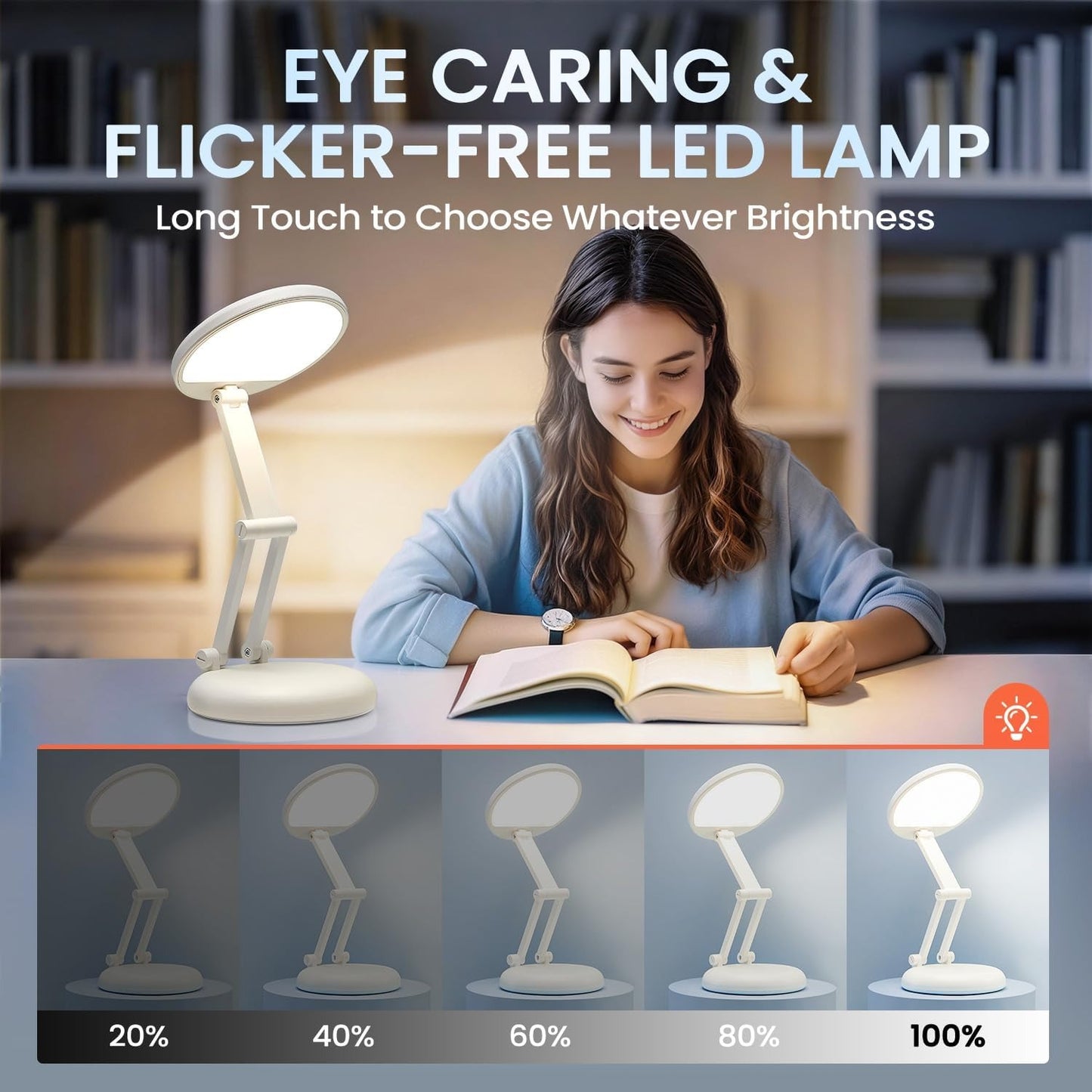One Fire Rechargeable Table Lamp – 3600mAh, 10 Brightness Levels, Foldable & Portable, Touch Control
