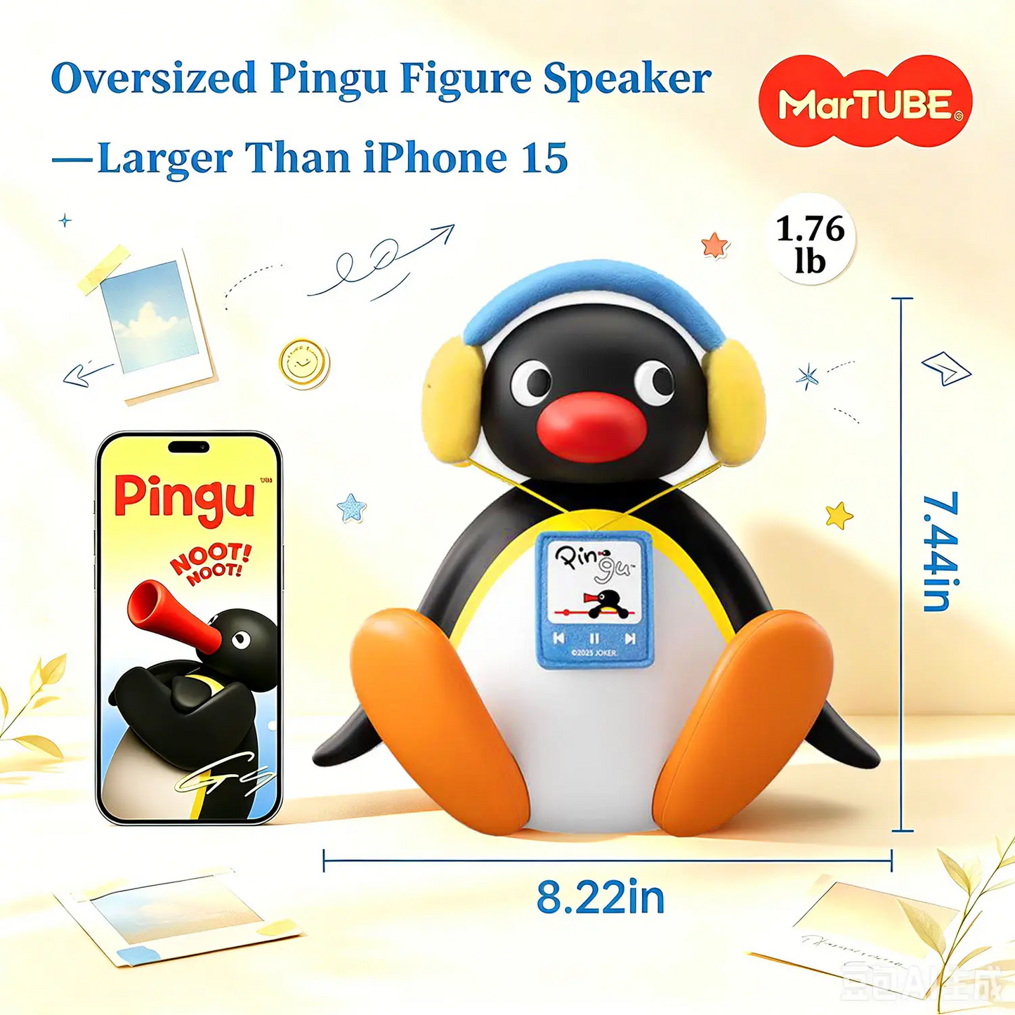 Pingu Bobble-Head Bluetooth Speaker | Cute Penguin Wireless Mini Speaker | Gift for Kids, Women & Men