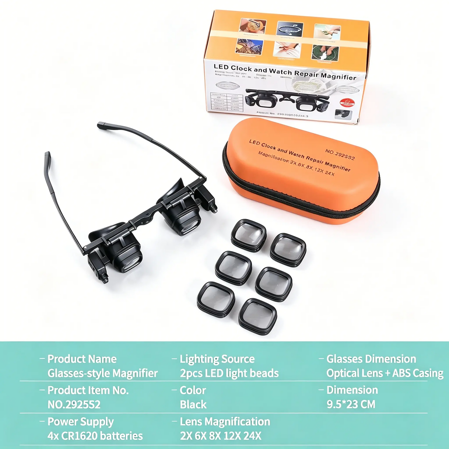 2x–24x LED Head Mount Magnifier | Hands-Free Magnifying Glass for Watch Repair, Electronics & Soldering