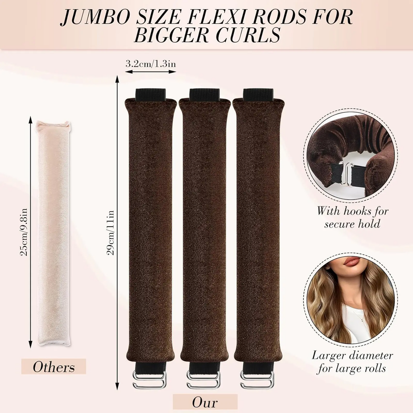 Heatless Curling Rod Kit | Velvet Hair Curlers to Sleep In, Silk Scarf | No Heat Curls for Long & Medium Hair | 4 / 8 / 12 pcs