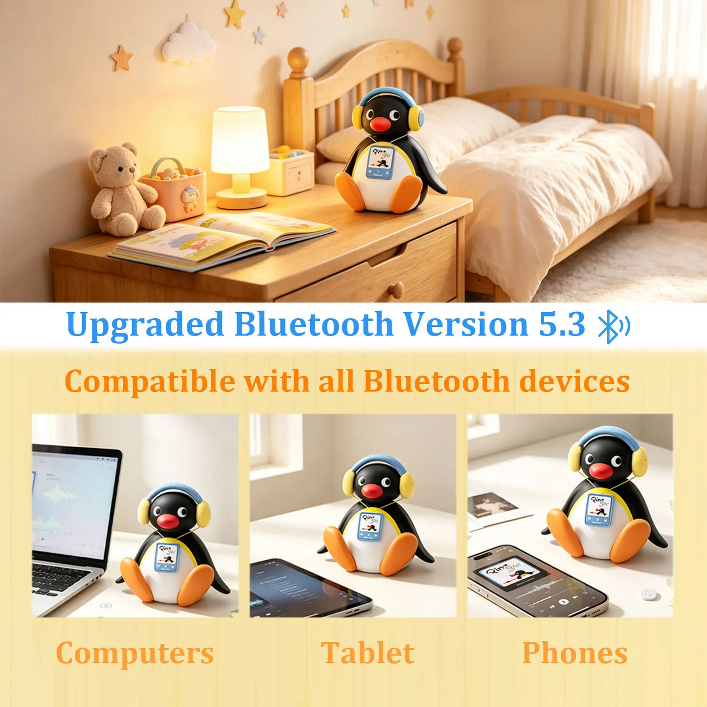 Pingu Bobble-Head Bluetooth Speaker | Cute Penguin Wireless Mini Speaker | Gift for Kids, Women & Men