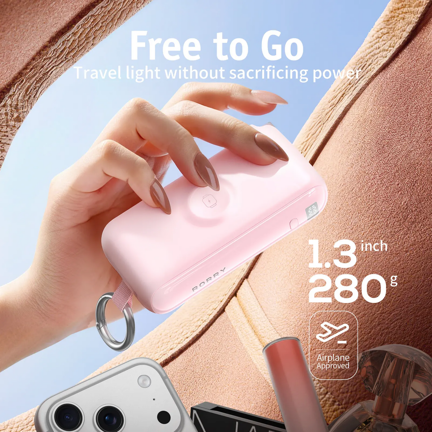 RORRY Flow 3-in-1 Portable Charger 10,000mAh | 40W Fast Charging Power Bank with Built-in USB-C Cable for iPhone 17/16/15, Apple Watch & iPad