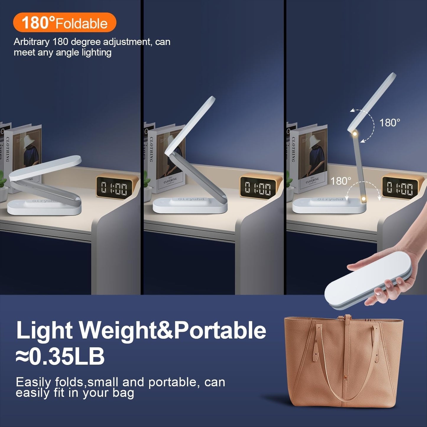 LED Desk Lamp – Rechargeable, Foldable & Portable, 3 Brightness Levels, Wireless Reading Light