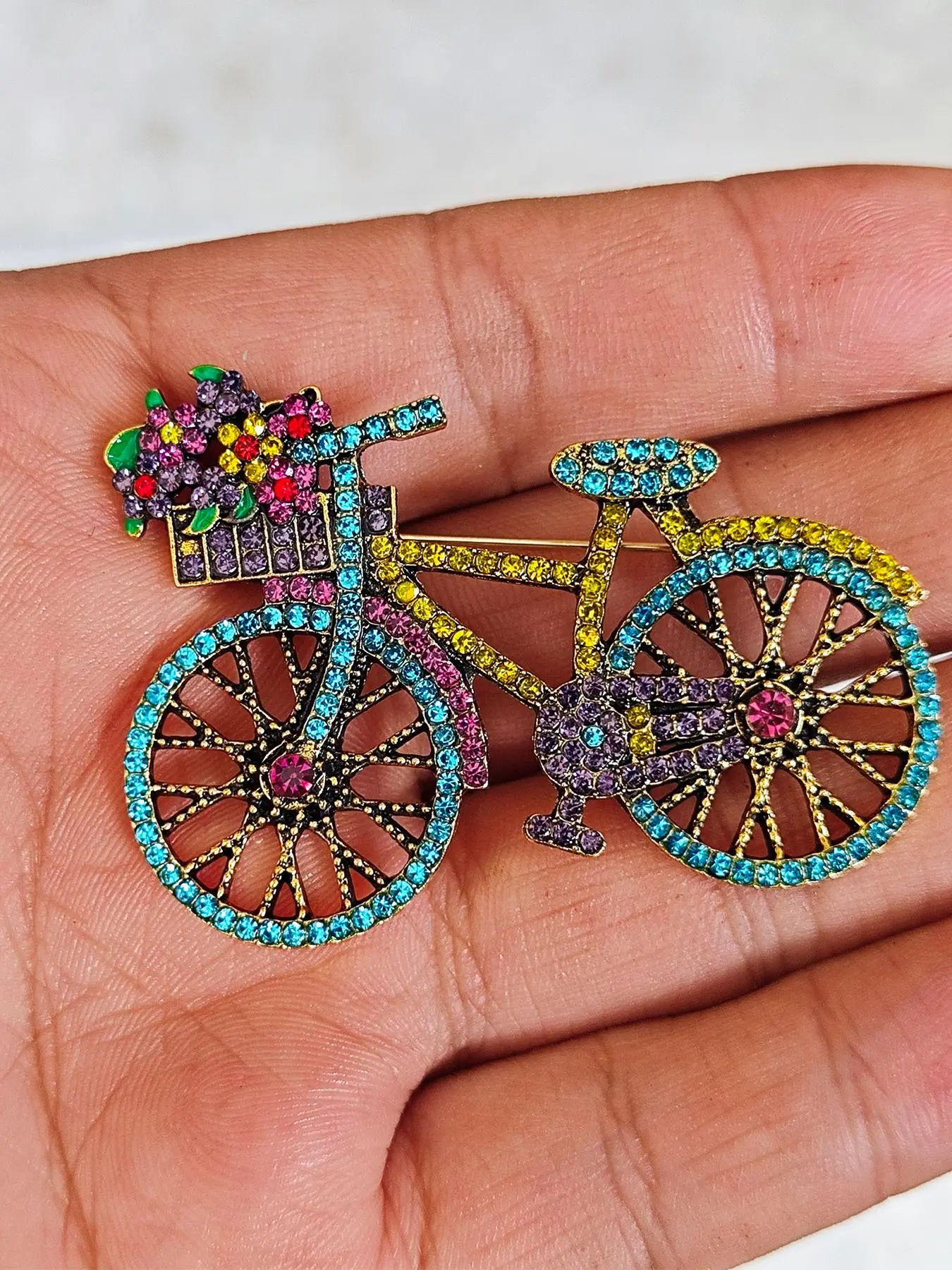Vintage Rhinestone Brooch Pin Set | Bicycle, Floral & Cartoon Designs | Alloy, Gender Neutral | Gift | 4 / 8 / 12 pcs