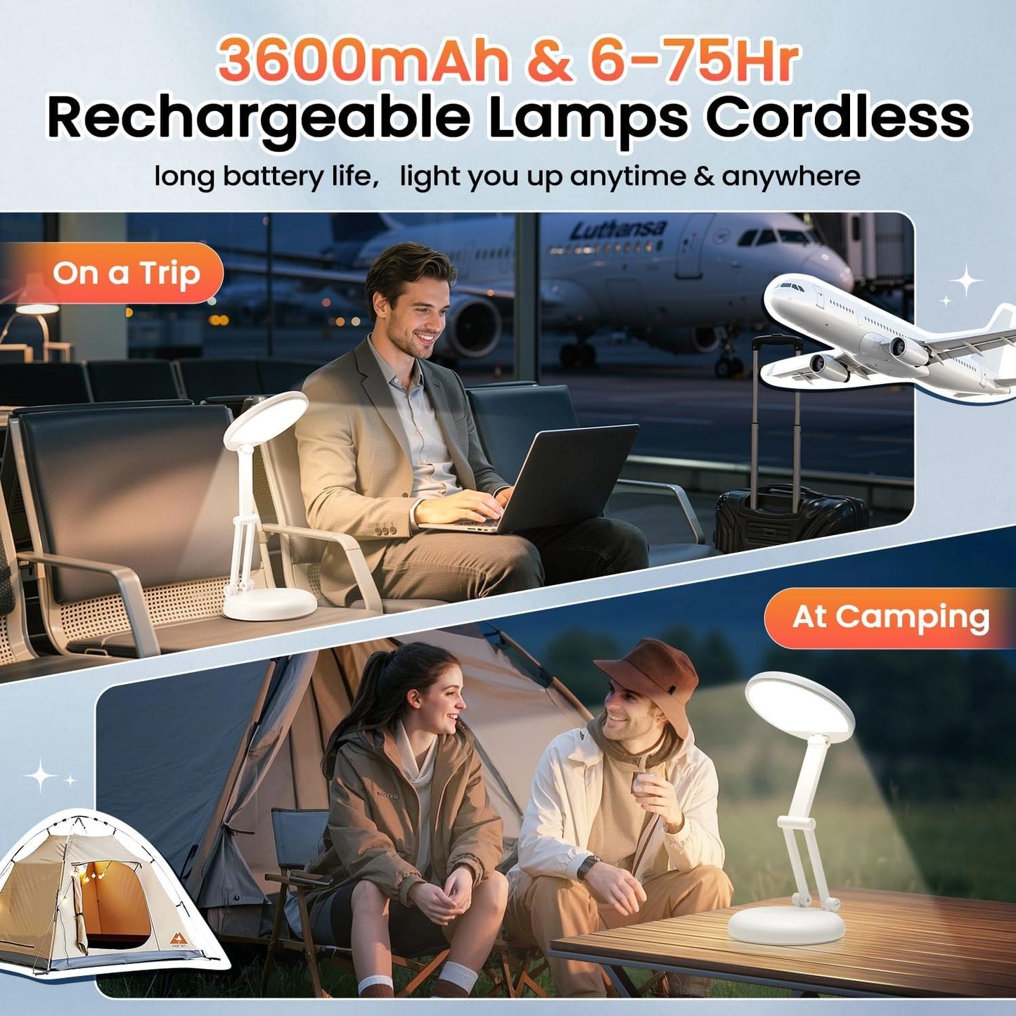 One Fire Rechargeable Table Lamp – 3600mAh, 10 Brightness Levels, Foldable & Portable, Touch Control