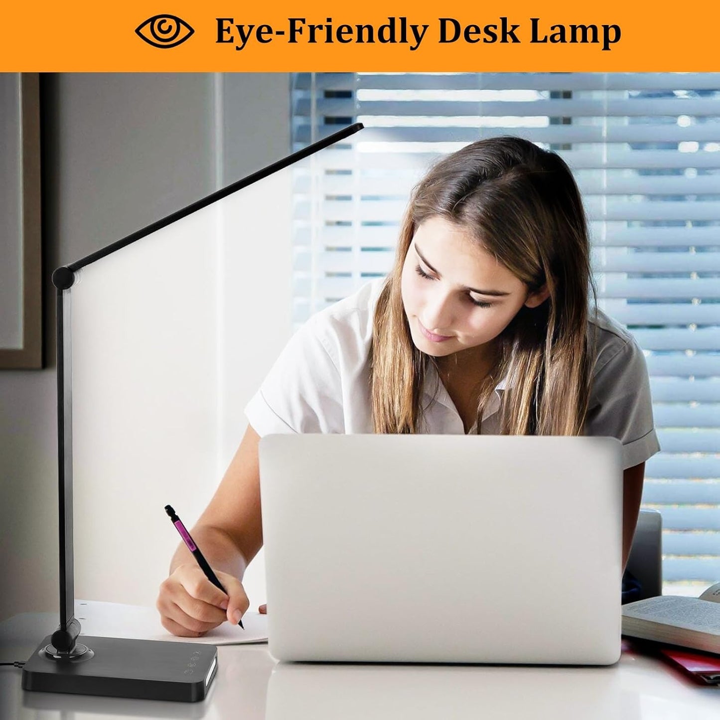 LED Desk Lamp with USB Ports – 5 Modes, 3 Brightness Levels, Touch Control, Night Light