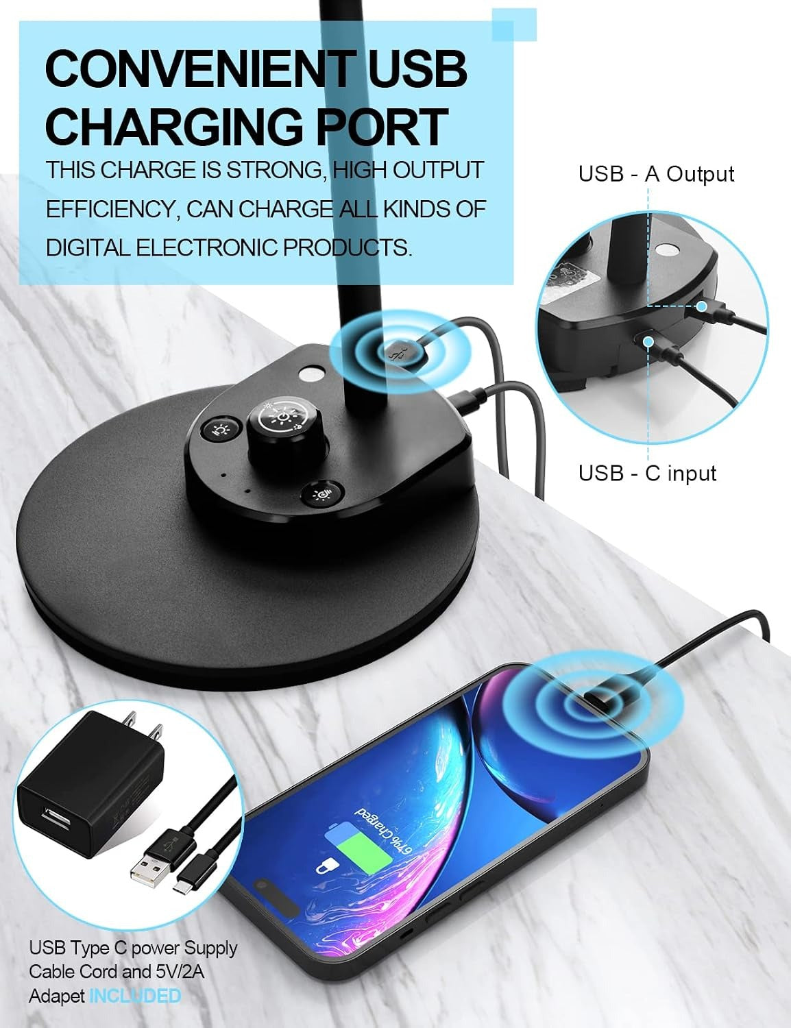 BOHON LED Desk Lamp with USB Charging – 3 Color Modes, Auto Dimming, Flexible Neck, Touch Control