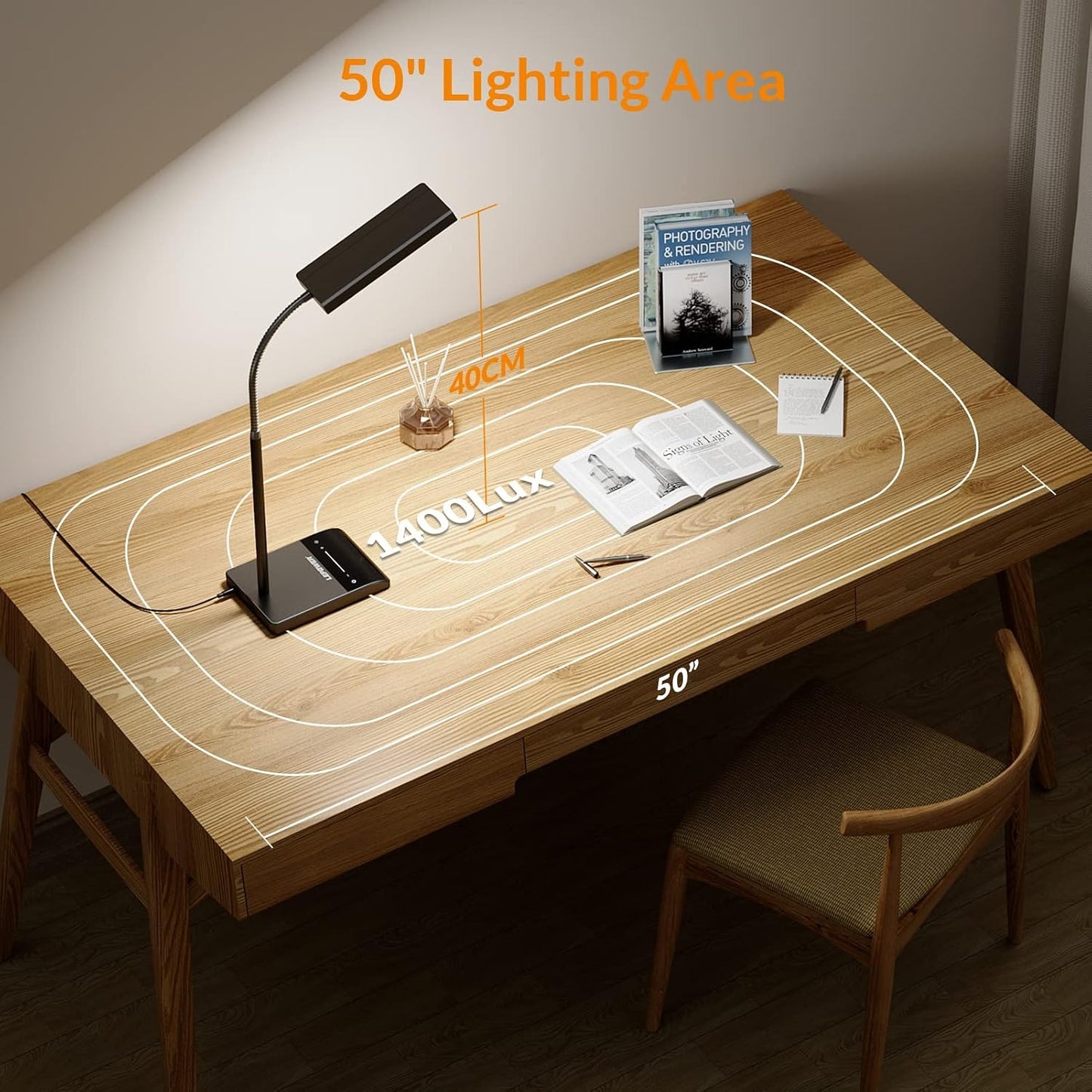 LEPOWER Desk Lamp – 800LM, 50 Lighting Modes, 360° Gooseneck, 2X Wider Panel, Touch Control, 12W