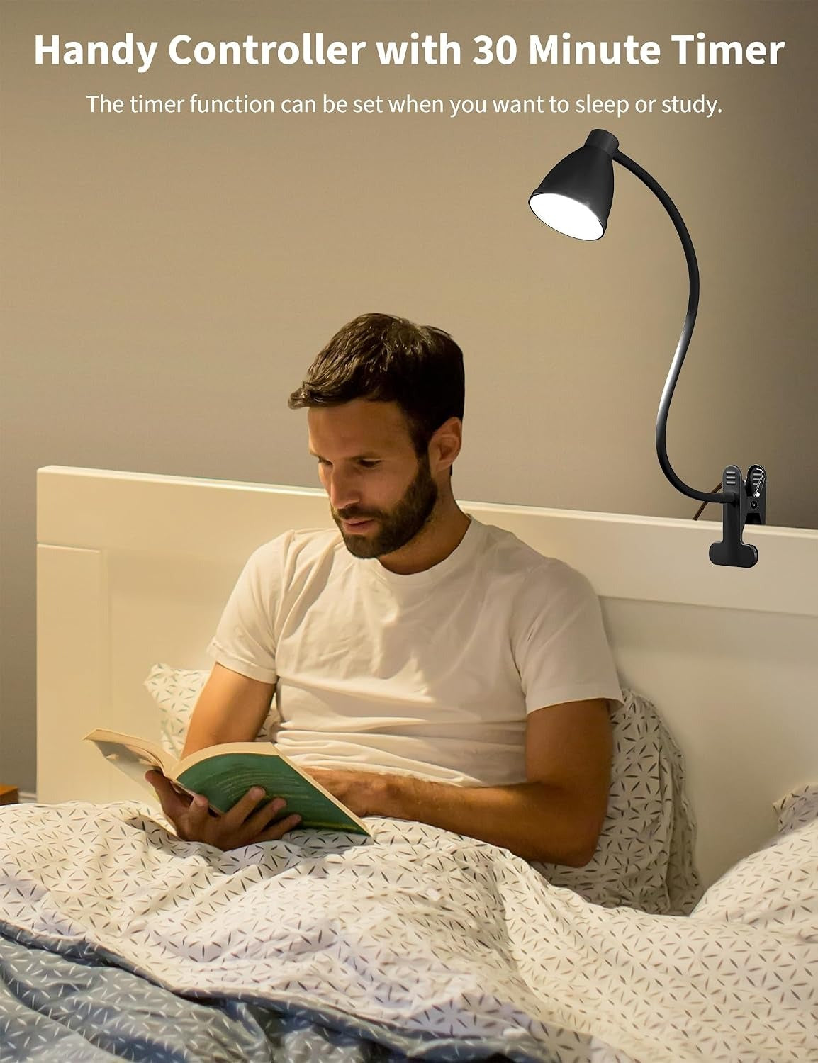 BOHON Clip-On Desk Lamp – 5 Color Modes, 10 Brightness Levels, Auto Timer, 360° Flexible Neck