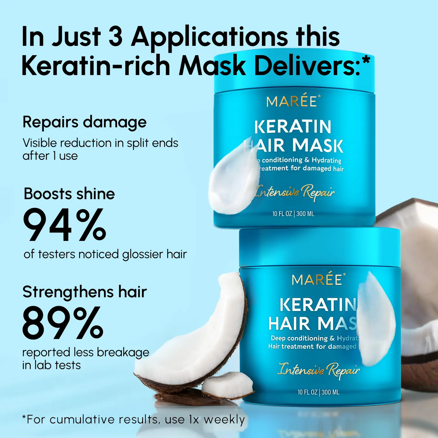 MARÉE Hair Mask Collection | Keratin, Purple Toner, Argan Oil, 10-in-1 & Curl Repair – 10 oz