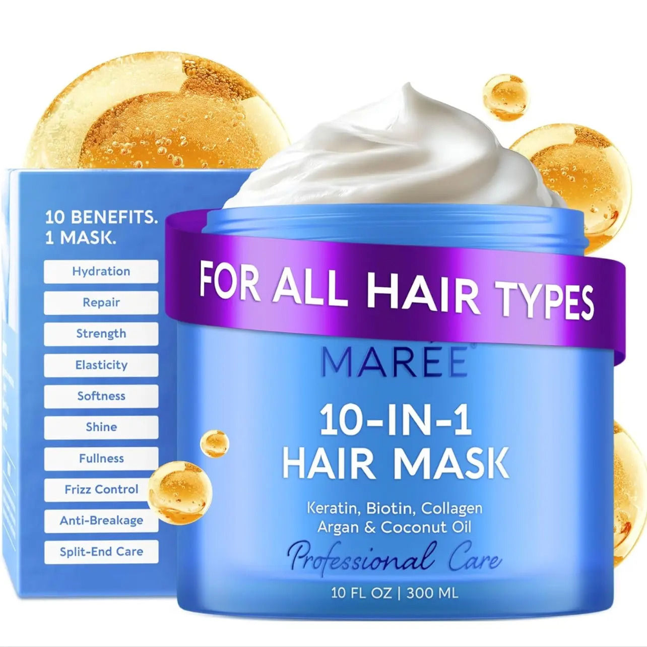 MARÉE Hair Mask Collection | Keratin, Purple Toner, Argan Oil, 10-in-1 & Curl Repair – 10 oz