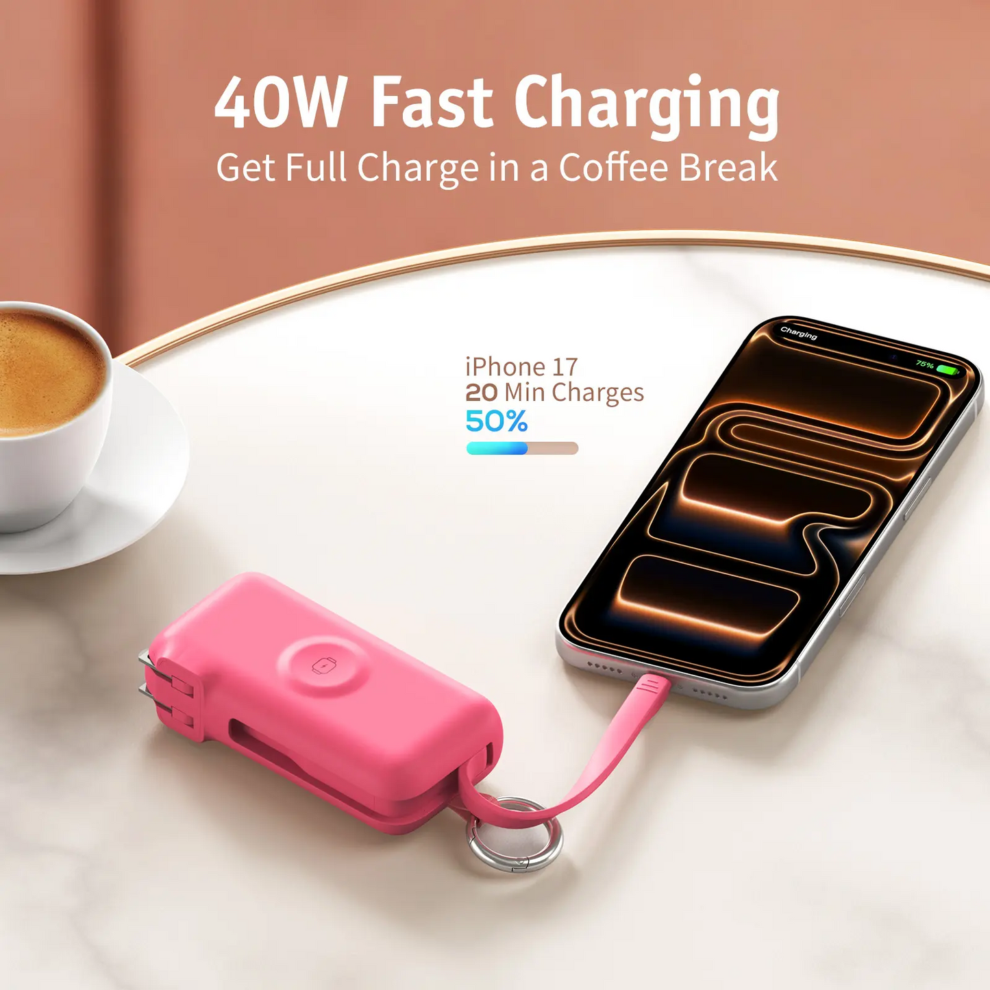 RORRY Flow 3-in-1 Portable Charger 10,000mAh | 40W Fast Charging Power Bank with Built-in USB-C Cable for iPhone 17/16/15, Apple Watch & iPad