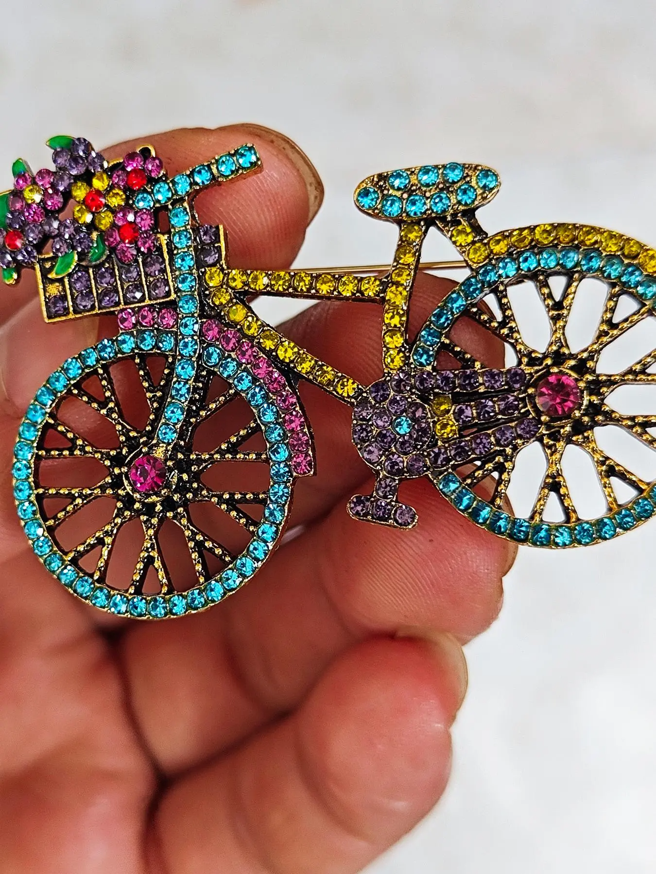 Vintage Rhinestone Brooch Pin Set | Bicycle, Floral & Cartoon Designs | Alloy, Gender Neutral | Gift | 4 / 8 / 12 pcs
