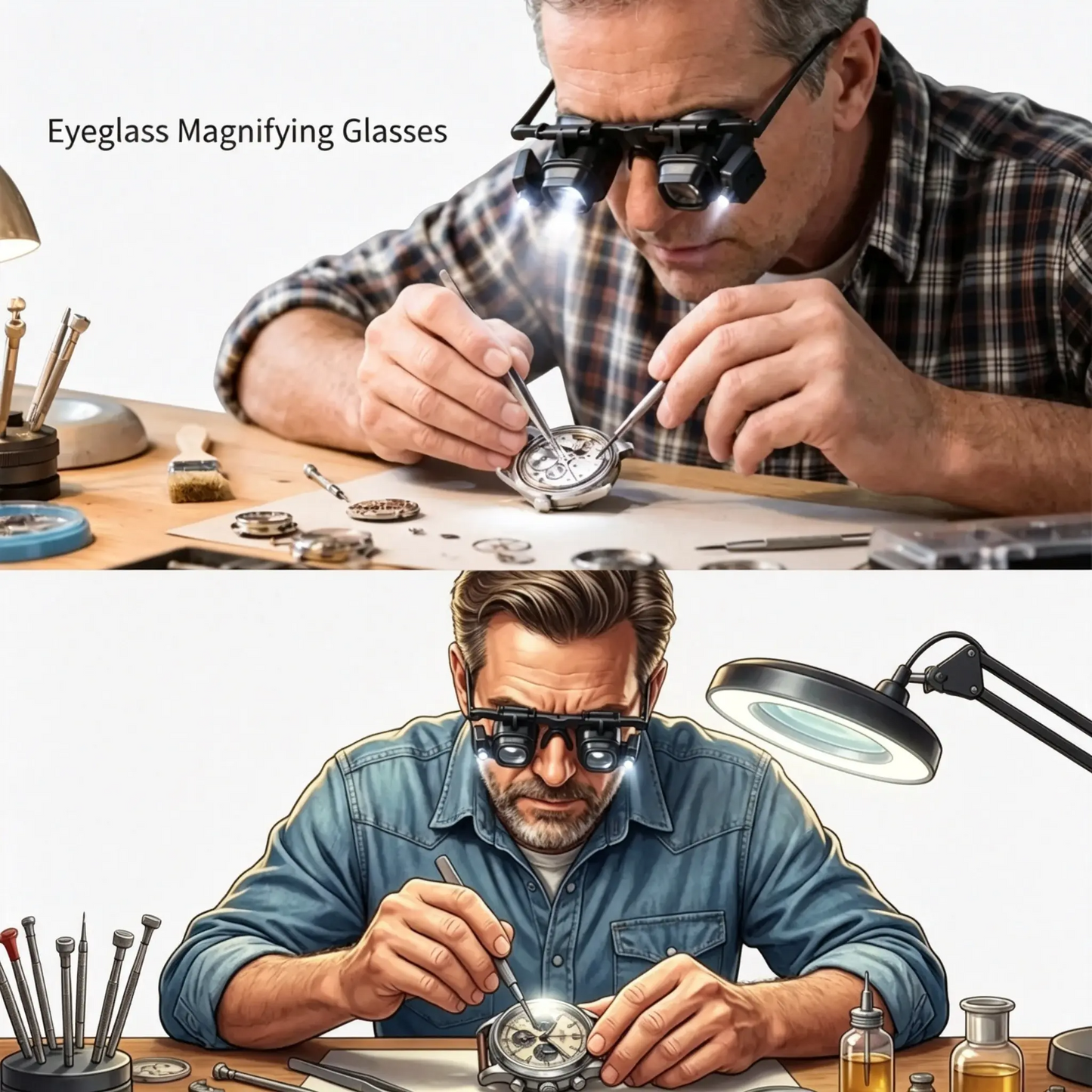 2x–24x LED Head Mount Magnifier | Hands-Free Magnifying Glass for Watch Repair, Electronics & Soldering