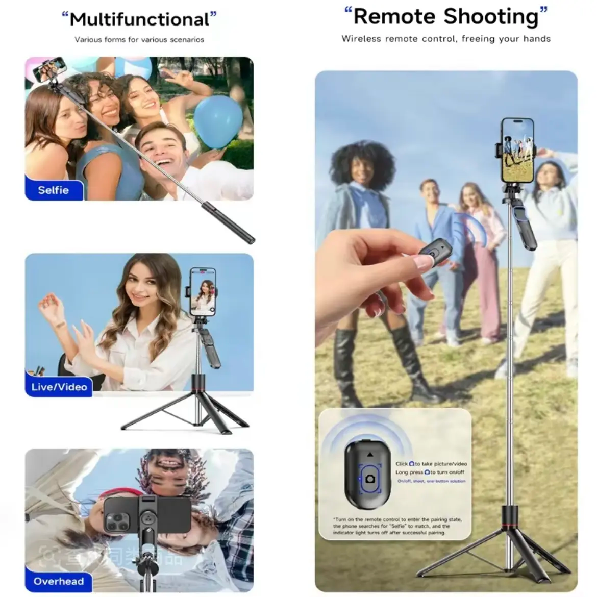 67" Phone Tripod & Selfie Stick | Aluminum, 360° Rotating, Bluetooth Remote | iPhone & Android