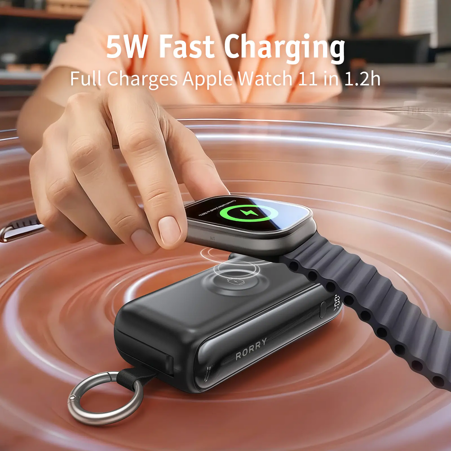 RORRY Flow 3-in-1 Portable Charger 10,000mAh | 40W Fast Charging Power Bank with Built-in USB-C Cable for iPhone 17/16/15, Apple Watch & iPad