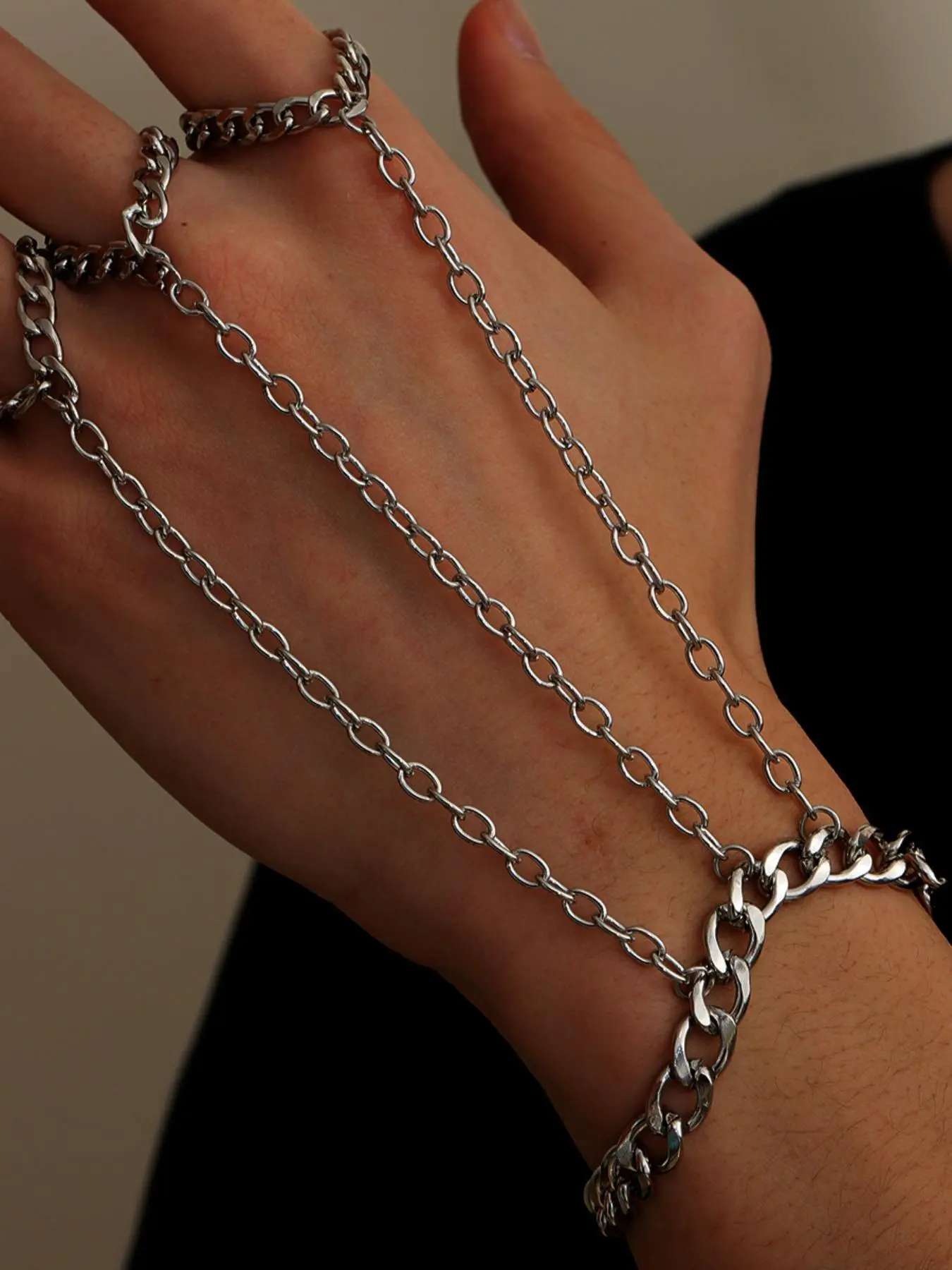 Punk Cuban Chain Mittens Bracelet | Stainless Steel Hip-Hop Hand Jewelry | Streetwear Goth Y2K | 4 / 8 / 12 pcs