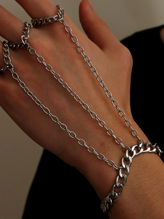 Punk Cuban Chain Mittens Bracelet | Stainless Steel Hip-Hop Hand Jewelry | Streetwear Goth Y2K | 4 / 8 / 12 pcs