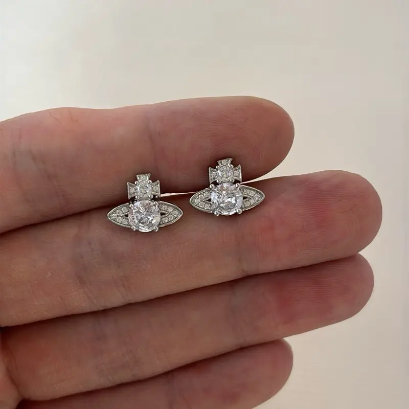 CZ Planet Stud Earrings | Unisex Punk Hip-Hop Streetwear Jewelry | Men & Women | 3 / 6 / 9 Pairs