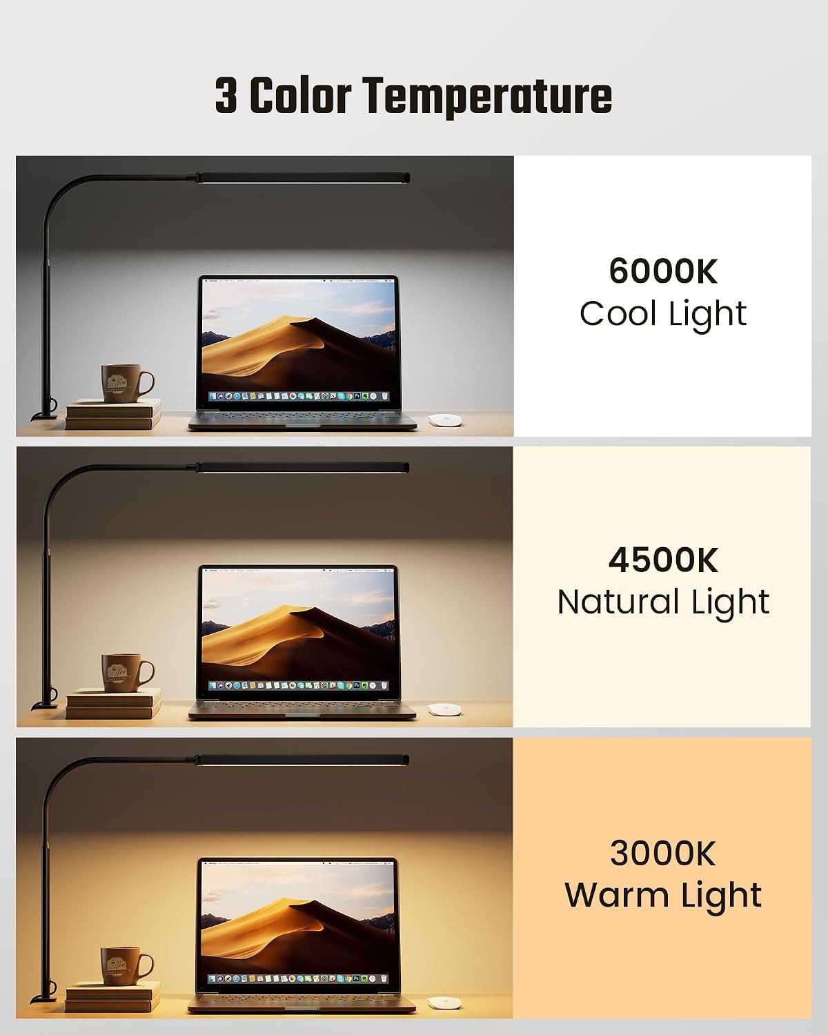SUPERDANNY LED Desk Lamp – 360° Gooseneck, Clamp, 3 Color Modes, Smooth Dimming, Touch Control