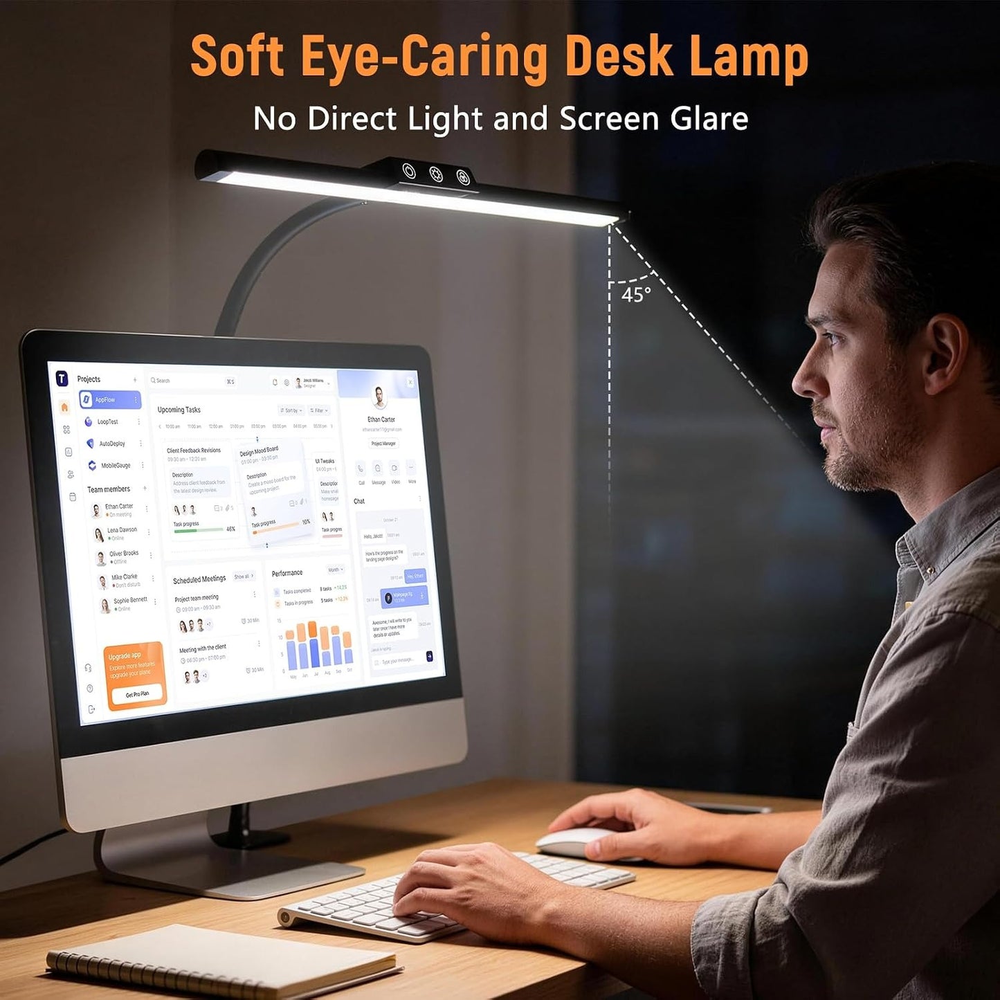 LED Gooseneck Desk Lamp with Clamp – 5 Color Modes, Stepless Dimming, Touch Control, Eye-Care