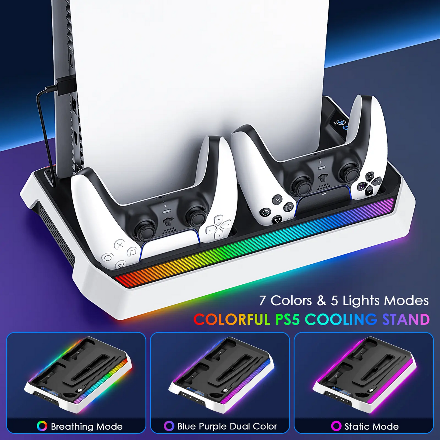 PS5 Cooling Station & Charging Dock | RGB Lights, Dual Controller Charger, USB Hub — Fits PS5 / Slim / Pro