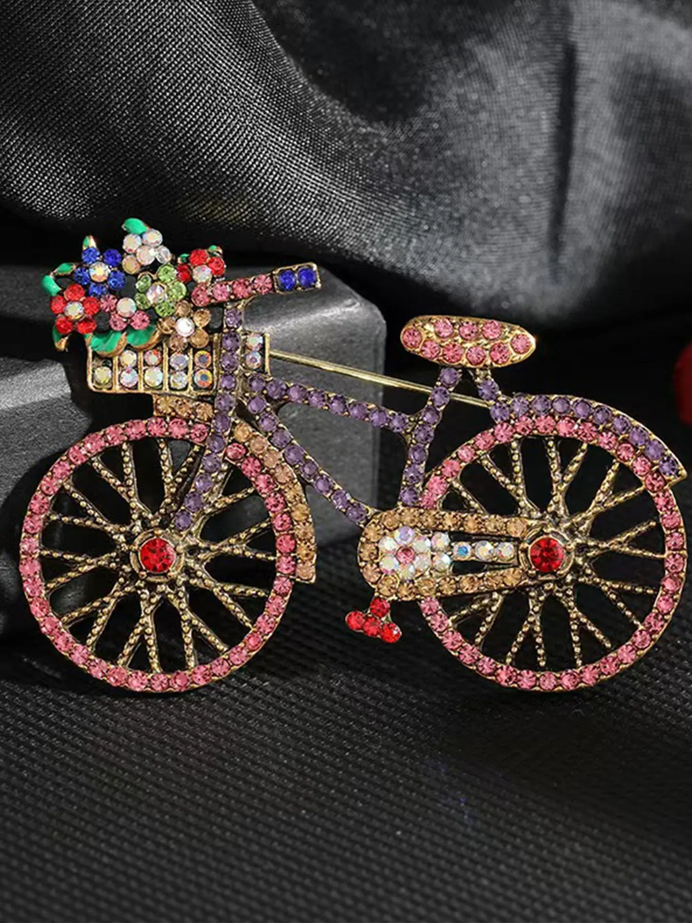 Vintage Rhinestone Brooch Pin Set | Bicycle, Floral & Cartoon Designs | Alloy, Gender Neutral | Gift | 4 / 8 / 12 pcs