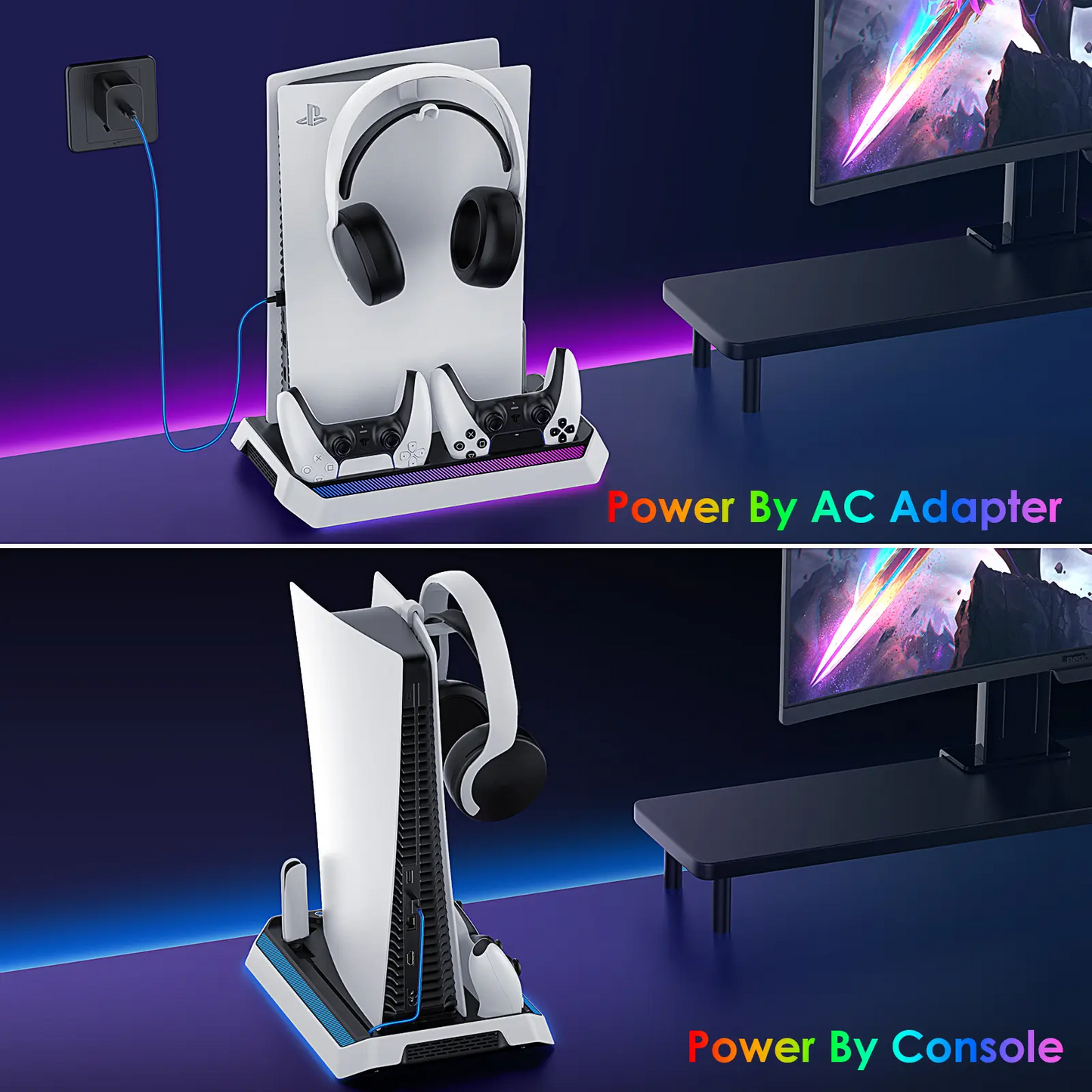 PS5 Cooling Station & Charging Dock | RGB Lights, Dual Controller Charger, USB Hub — Fits PS5 / Slim / Pro