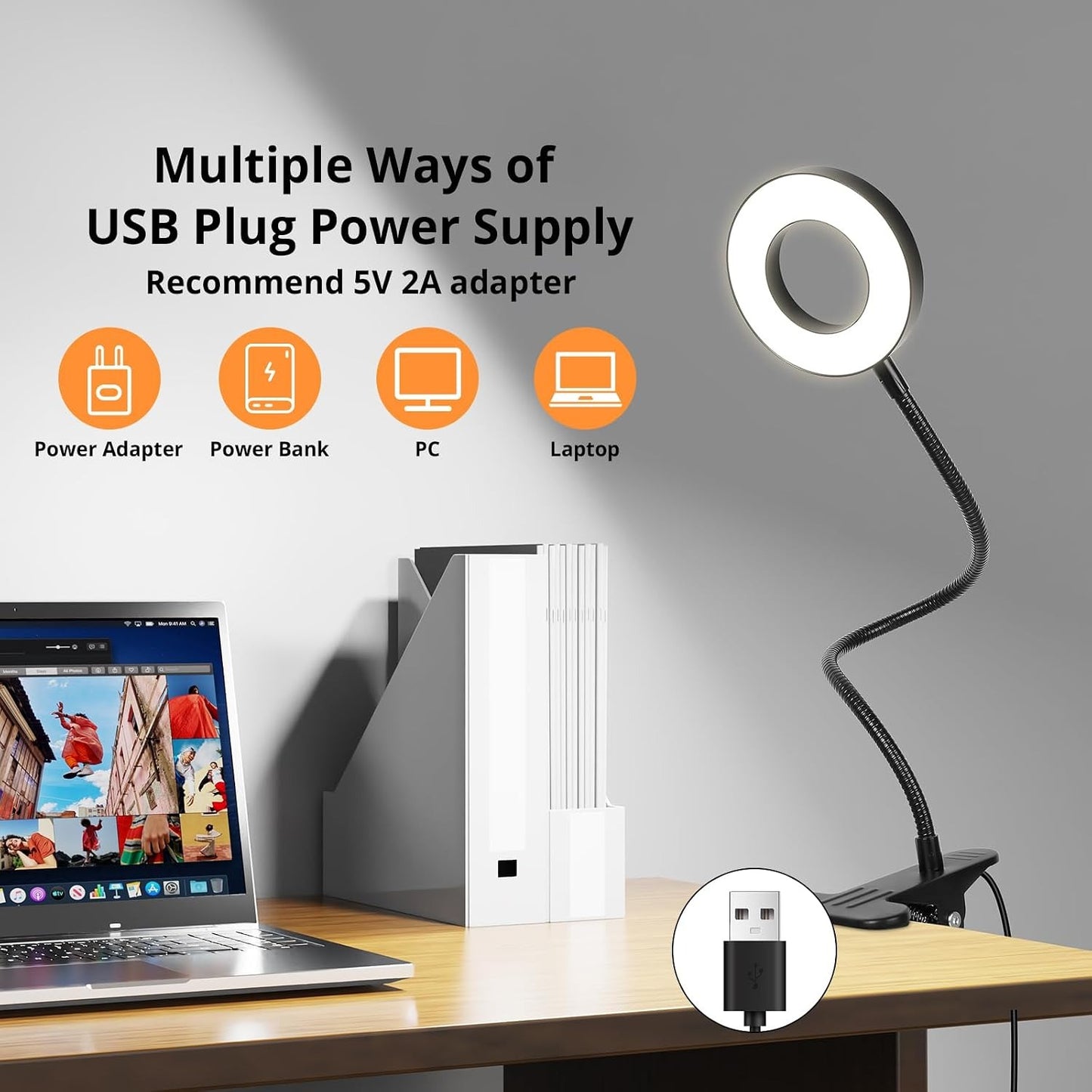 Woputne Clip-On Desk Lamp – 10 Brightness Levels, 3 Modes, Clamp Bedside Light for Reading & Study