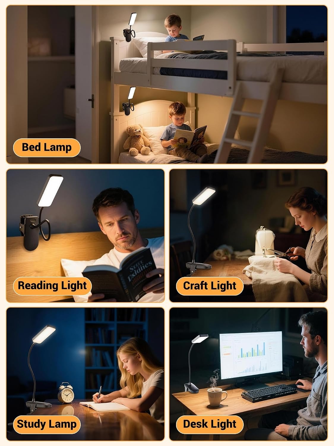 Clip-On Rechargeable Desk Lamp – 4000mAh, 48 LEDs, 9 Brightness, 5 Colors, 450 Lumens, Cordless