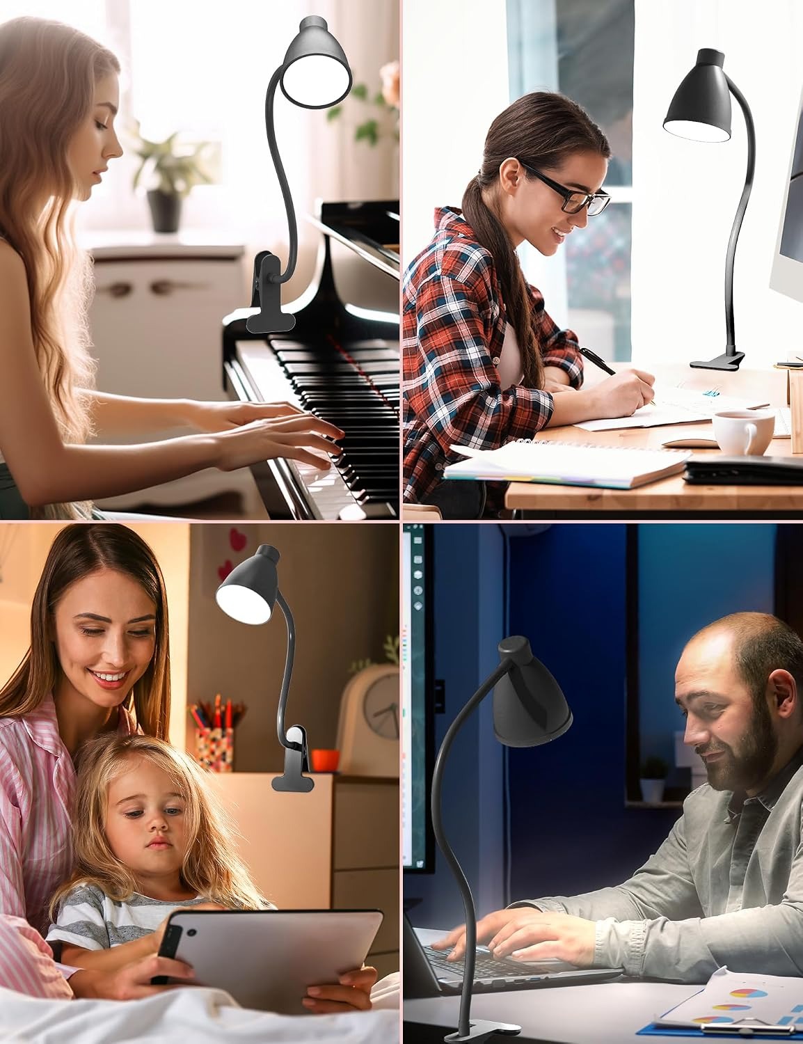 BOHON Clip-On Desk Lamp – 5 Color Modes, 10 Brightness Levels, Auto Timer, 360° Flexible Neck