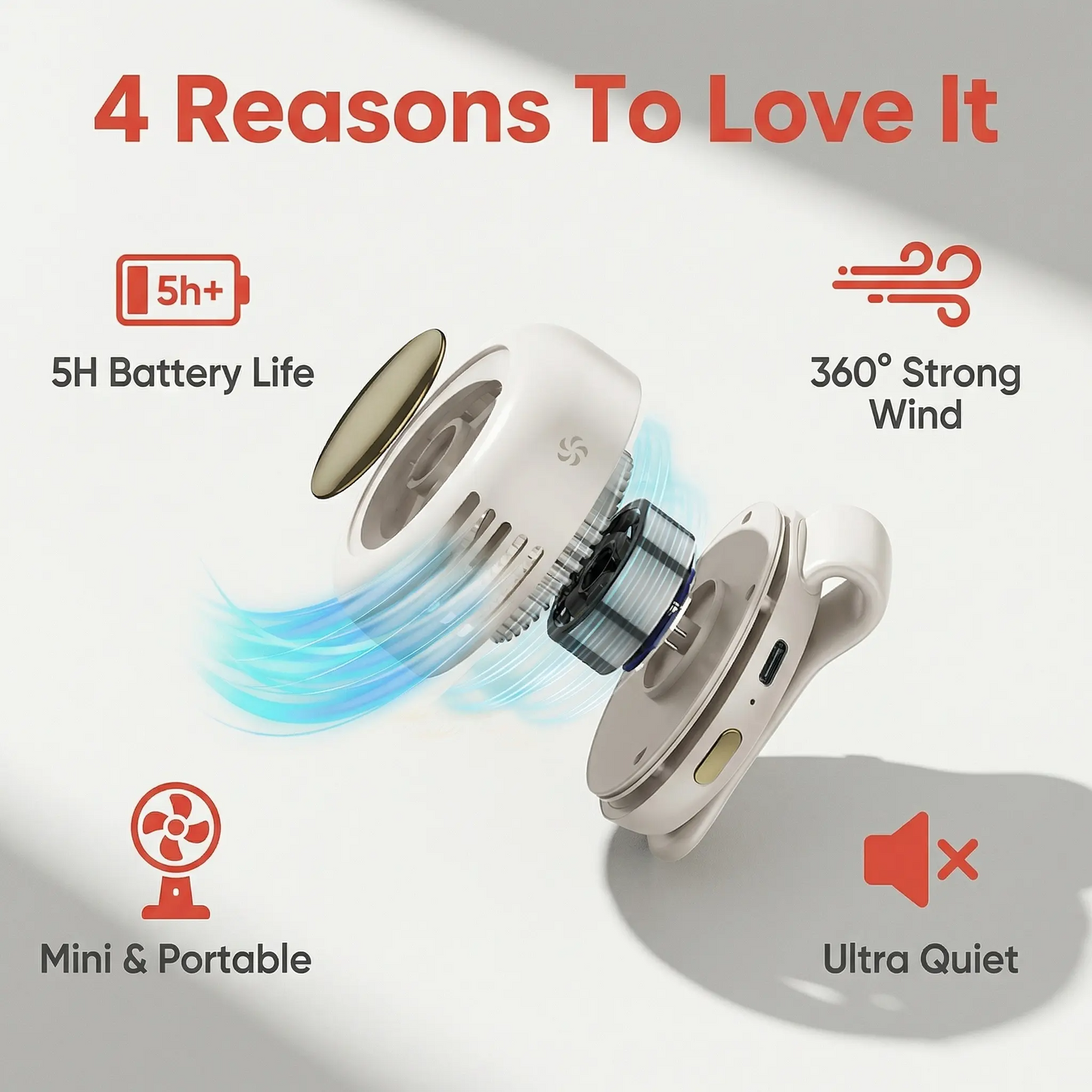 Mini Bladeless Clip Fan | 360° Rotation, 3 Speeds, 6H Battery | Portable Handheld & Waist Fan for Outdoor Travel